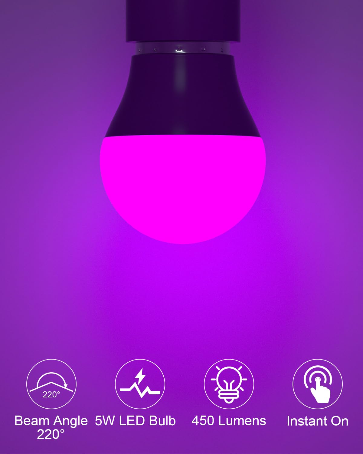 ORALUCE A15 LED Purple Porch Light Bulbs, 5W 450LM Non-Dimmable, E26 Base, 40 Watt Equivalent, 6 Pack for Halloween & Christmas Decor