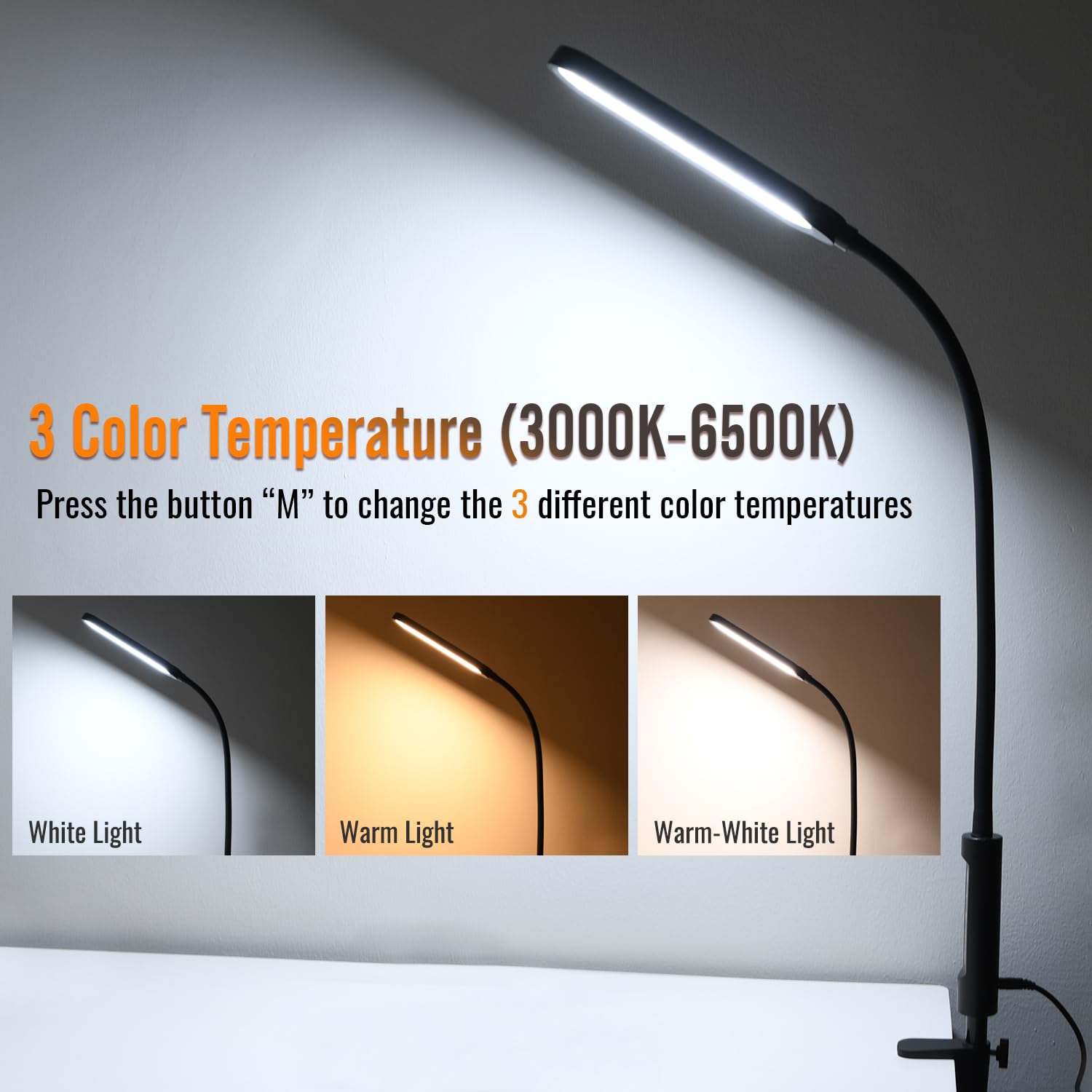 CeSunlight Clamp Lamp - Ultra Bright 18W, CRI>95, 3 Color Modes, Large, Ink Black, Model G03, Eye-Caring with Remote and Timer