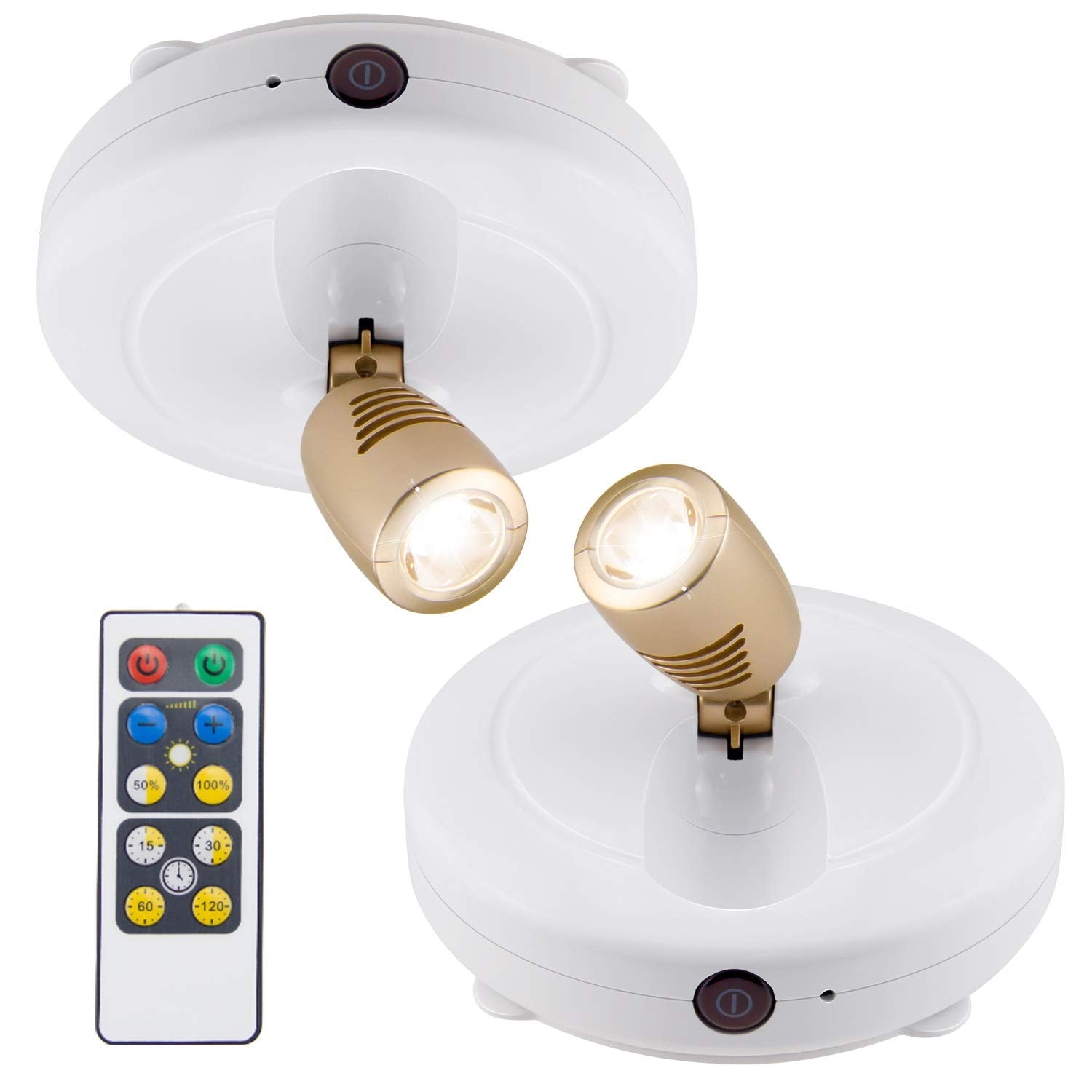 BIGLIGHT LED Puck Light, Dimmable Uplight with Remote, Warm White, Model B624IR-2, 2 Pack