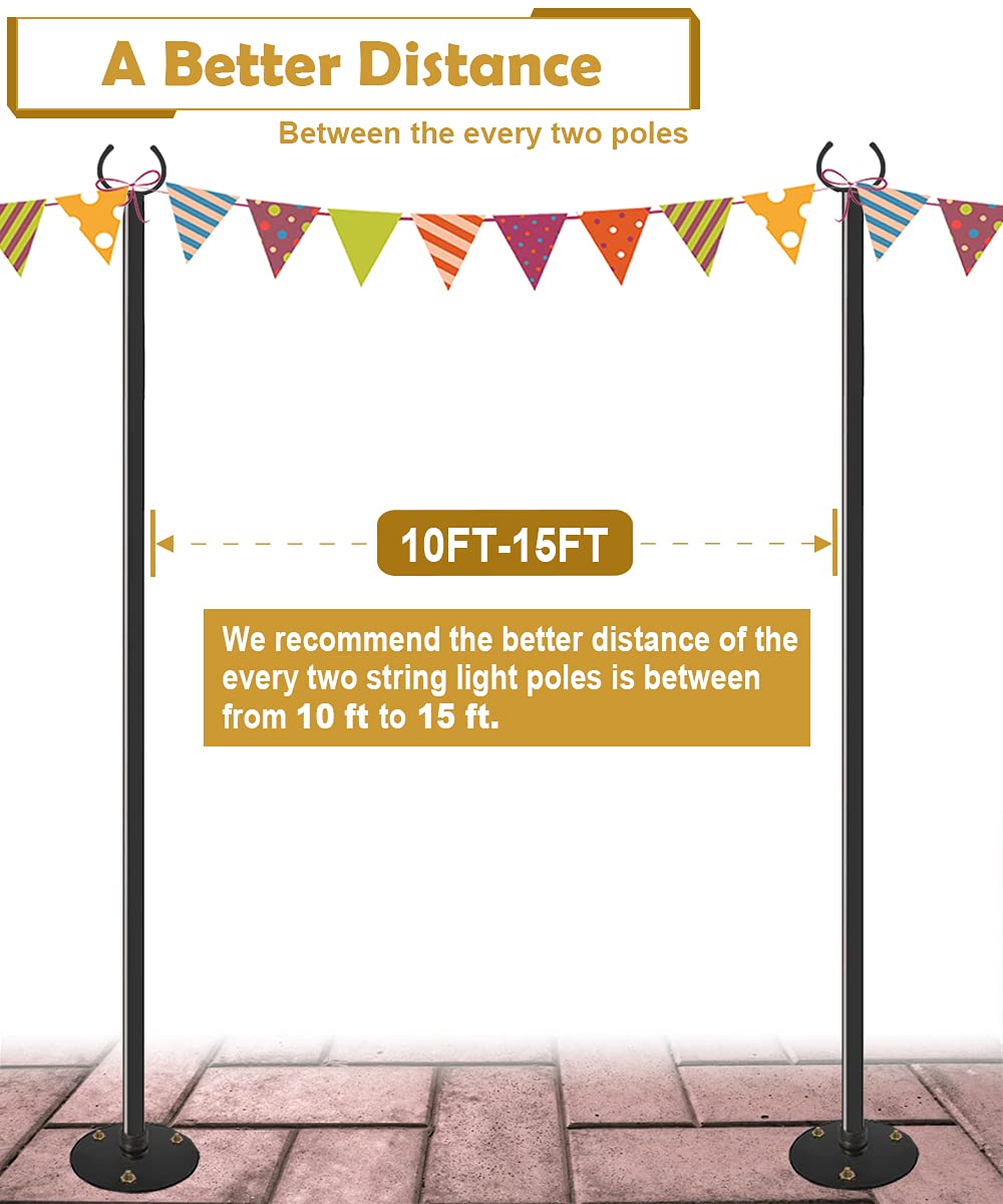 Derkniel 10 Ft Outdoor String Light Pole Stand For Hard Ground, Adjustable Globe Patio Light Post For Hanging Outside Decorate L