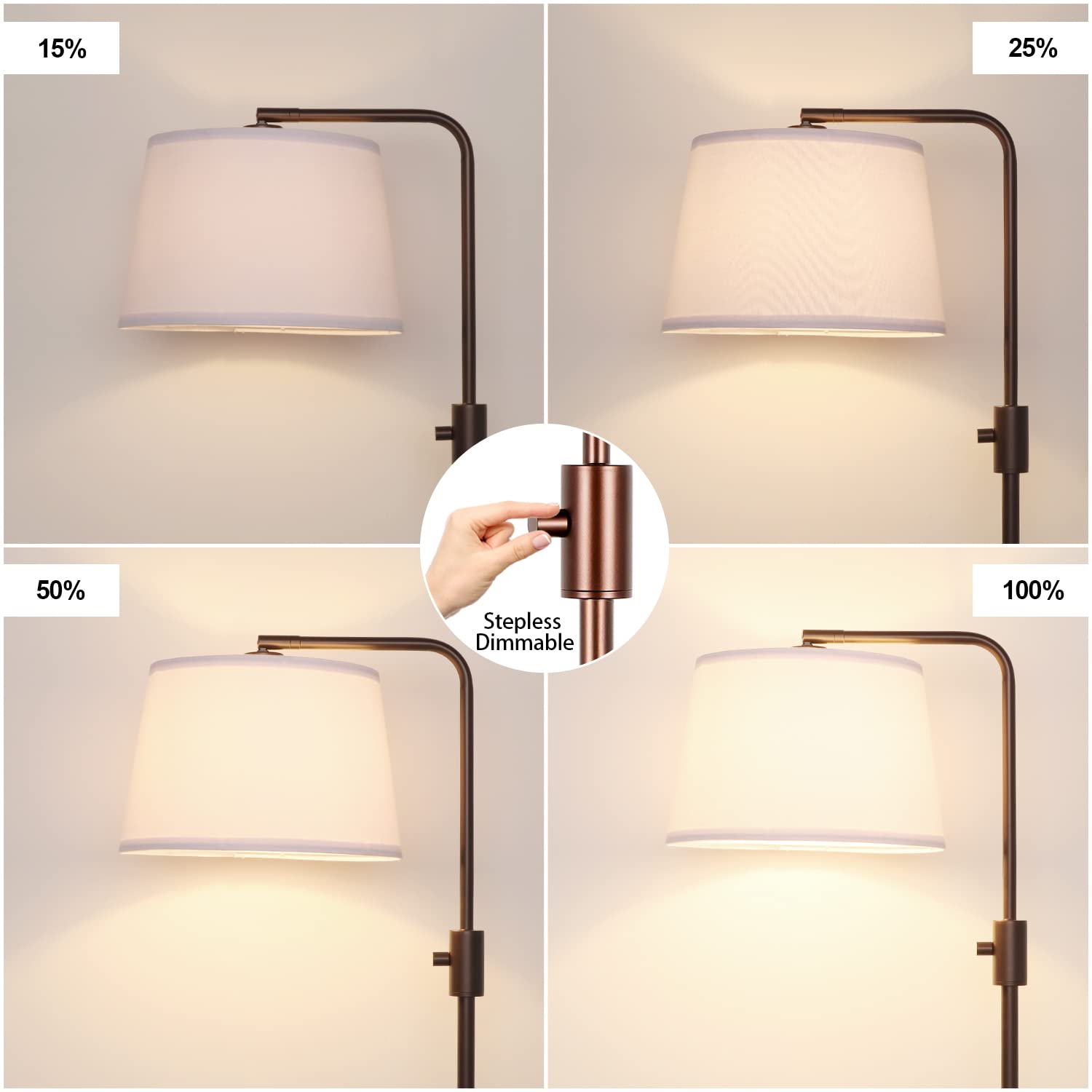 Nintiue Arc Floor Lamp with Dimmable 1000 LM LED Edison Bulb - Modern Brown Metal Standing Lamp for Living Room or Bedroom - Model FL16886