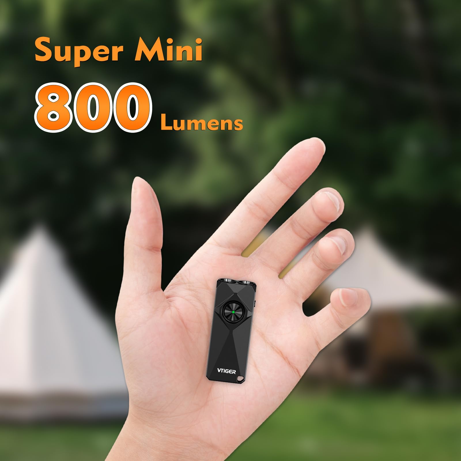 VTIGER K1 Mini Keychain Flashlight, 800 Lumens, USB Rechargeable, Black, Compact LED Light with Clip for EDC, Camping, Emergency