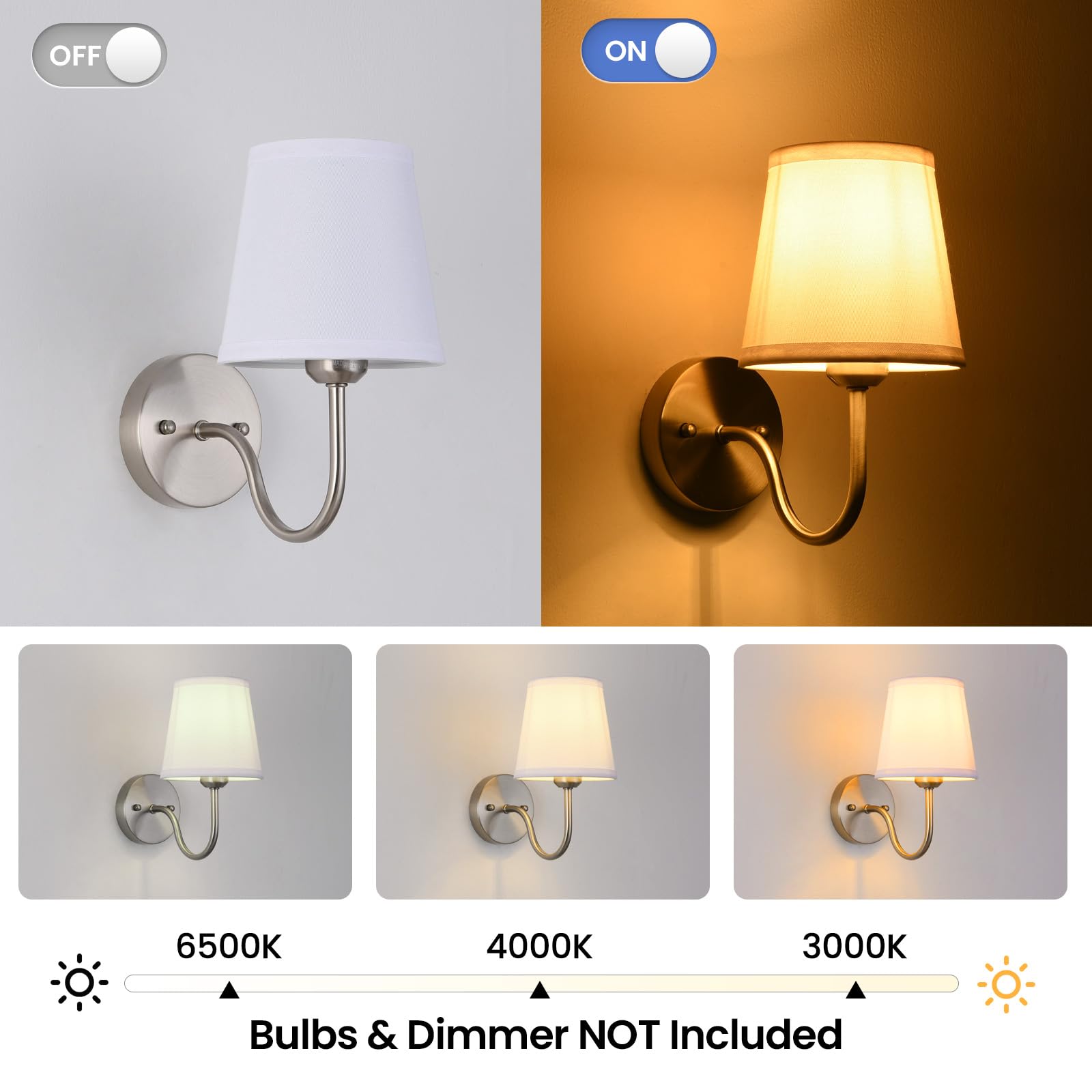Smeike Wall Sconce Set Of 2  Brushed Nickel Bathroom Vanity Sconces Wall Lighting  Indoor Wall Lights With Light Beige Fabric Shades  Wall Mounted Lamps For Bedroom Living Room Hallway