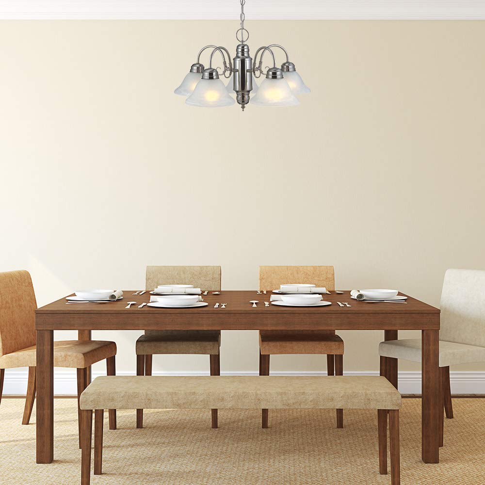 Design House 511535 5-Light Indoor Dimmable Chandelier, Satin Nickel, Alabaster Glass Shades for Entryway Foyer Dining Room
