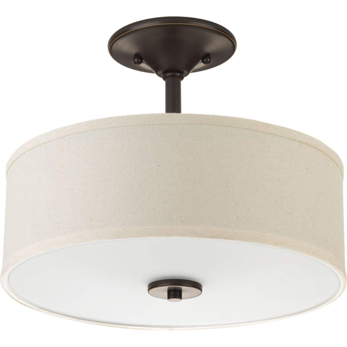 Progress Lighting P3712-20 Semi-Flush Mount Ceiling Light, 13in Off-White Linen Shade, Antique Bronze, 10.125in Height