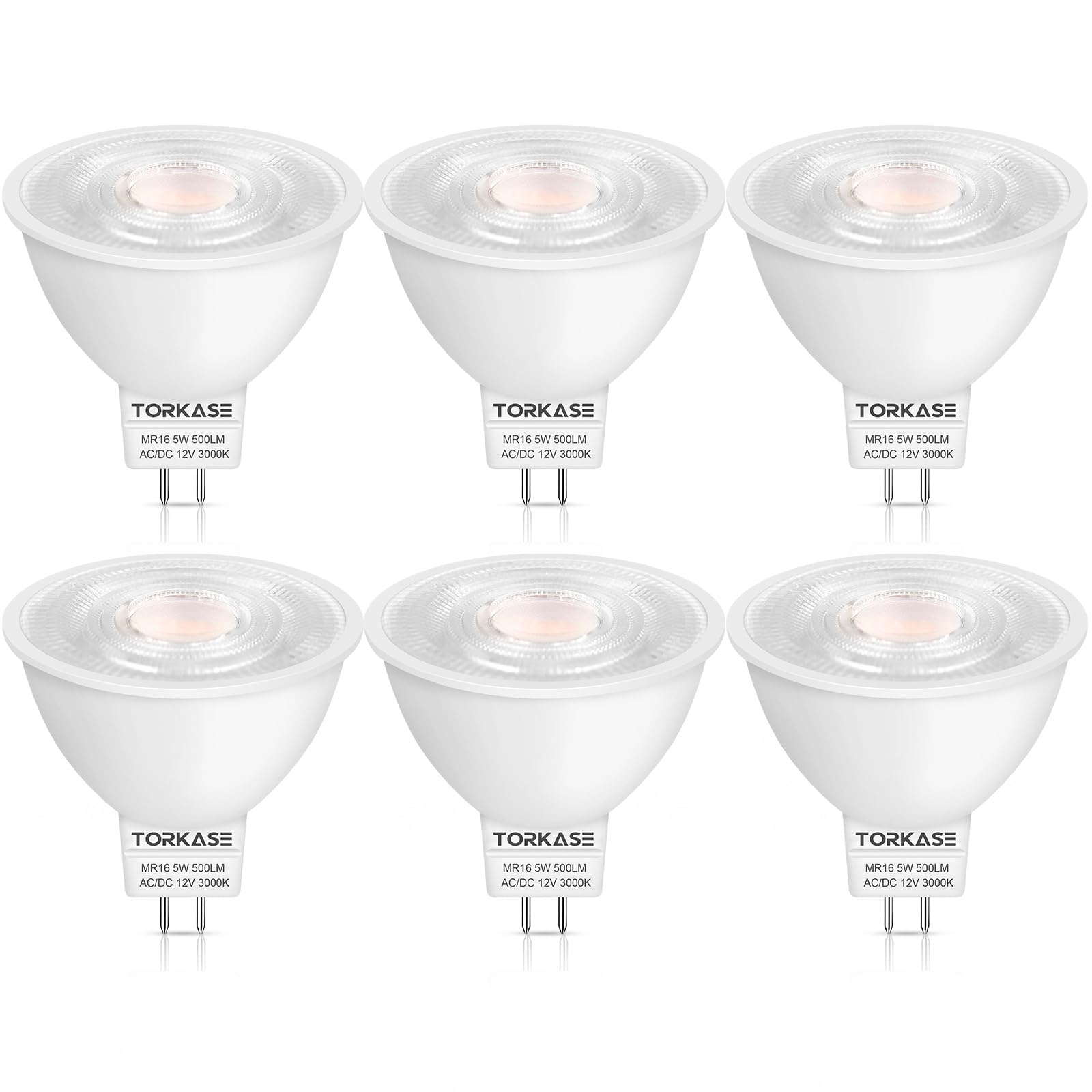 Torkase MR16 LED Bulb, 50W Halogen Equivalent, 5W, GU5.3 12V, Non-Dimmable, 3000K Warm White, 