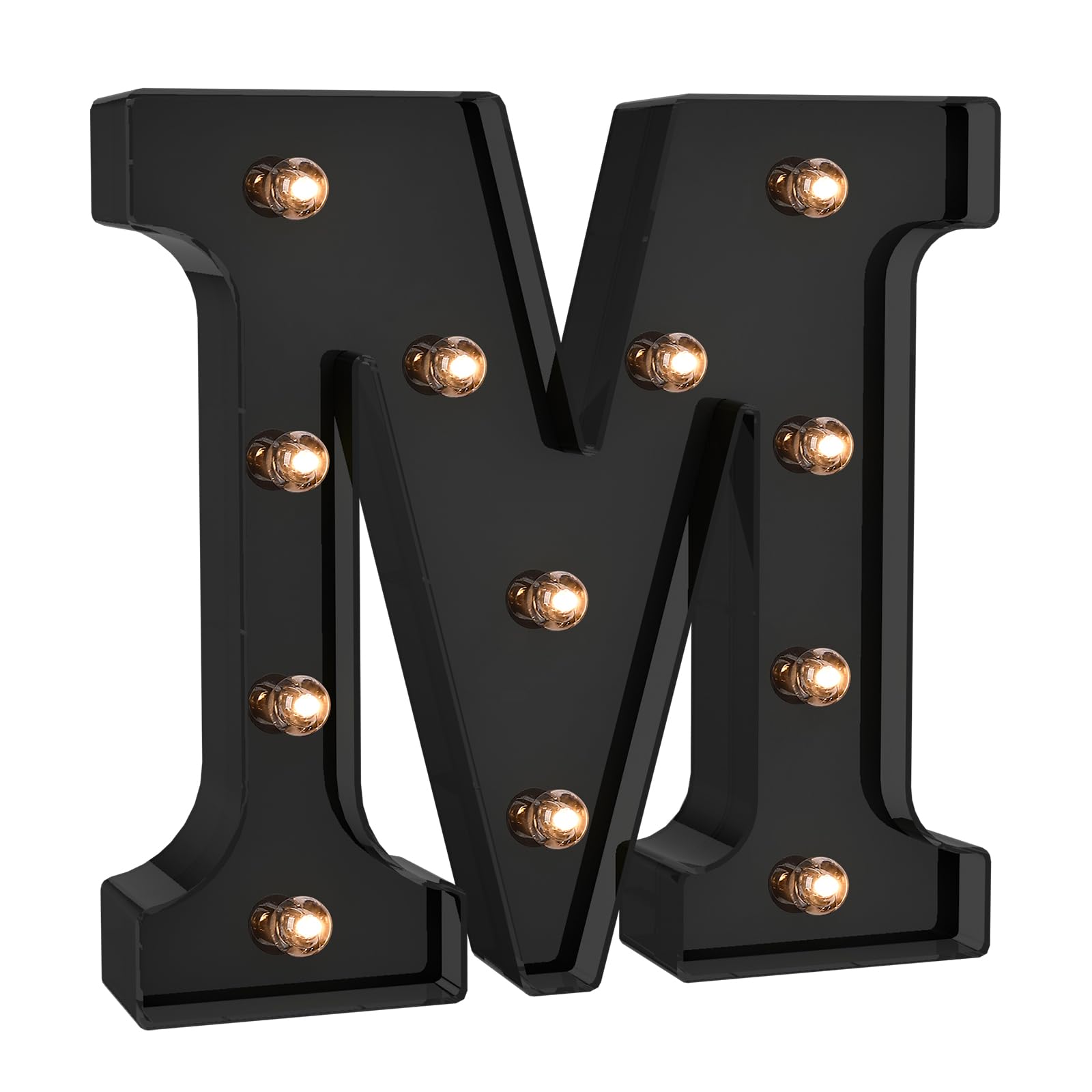 Foaky Black LED Letter Lights - Battery Operated, M Size, Plastic Material for Room Decor, Wedding, Party