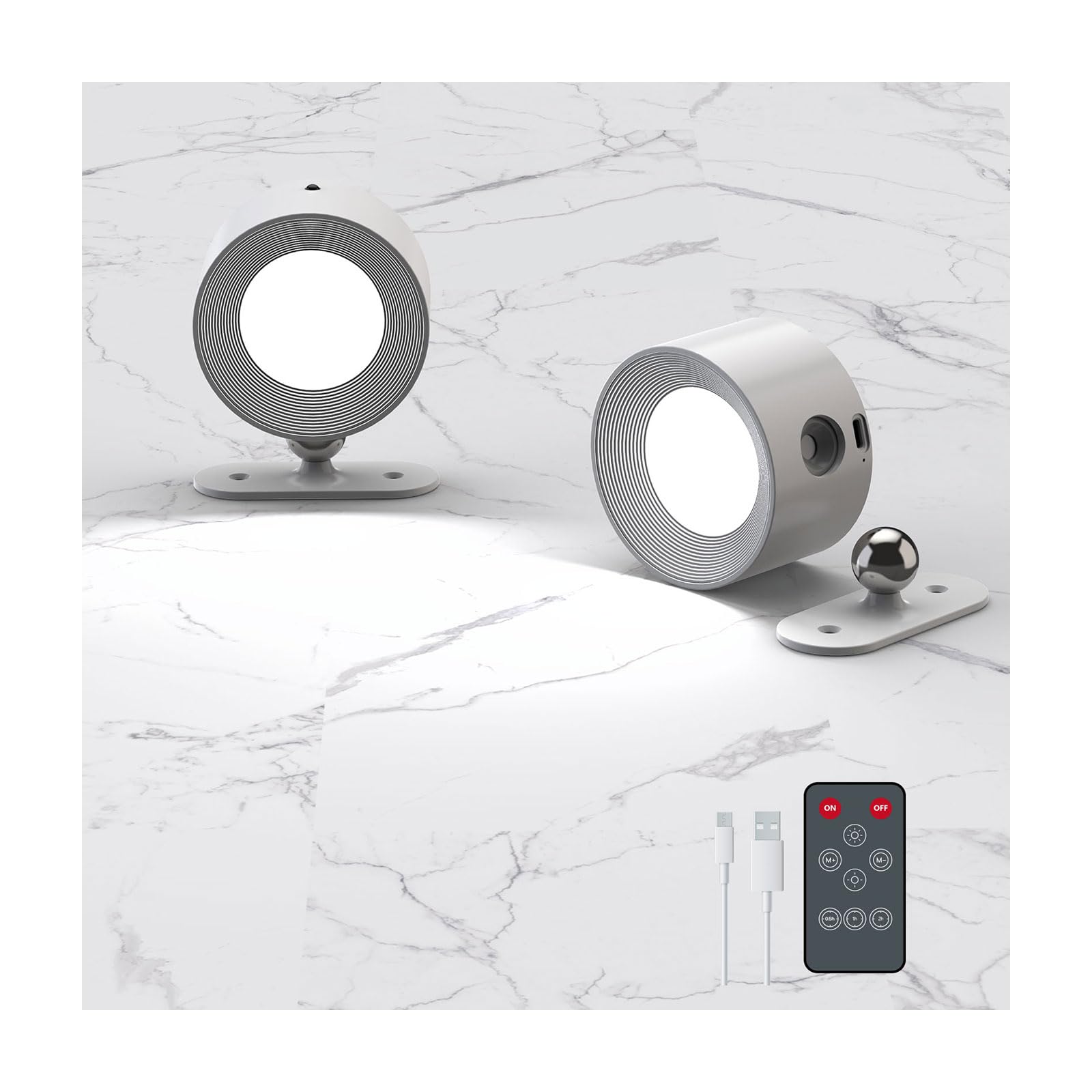 Deyagoo Rechargeable LED Wall Sconce, 3 Colors & Brightness Levels, 360° Magnetic Head, Pack of 2, White, Model DS126L