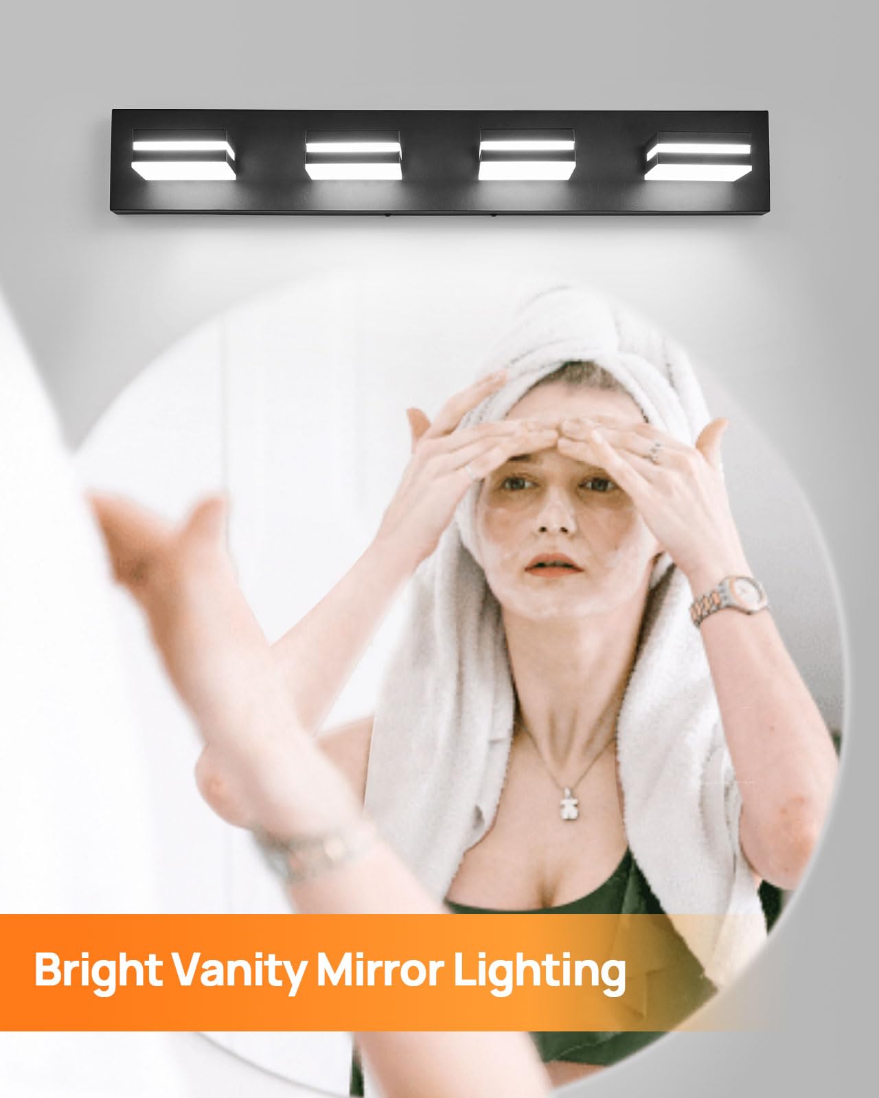 Likelgn 4-Light Bathroom Vanity Fixture, Modern LED, 29" Black, Rotatable Heads, 3CCT, Model LK-WL3310