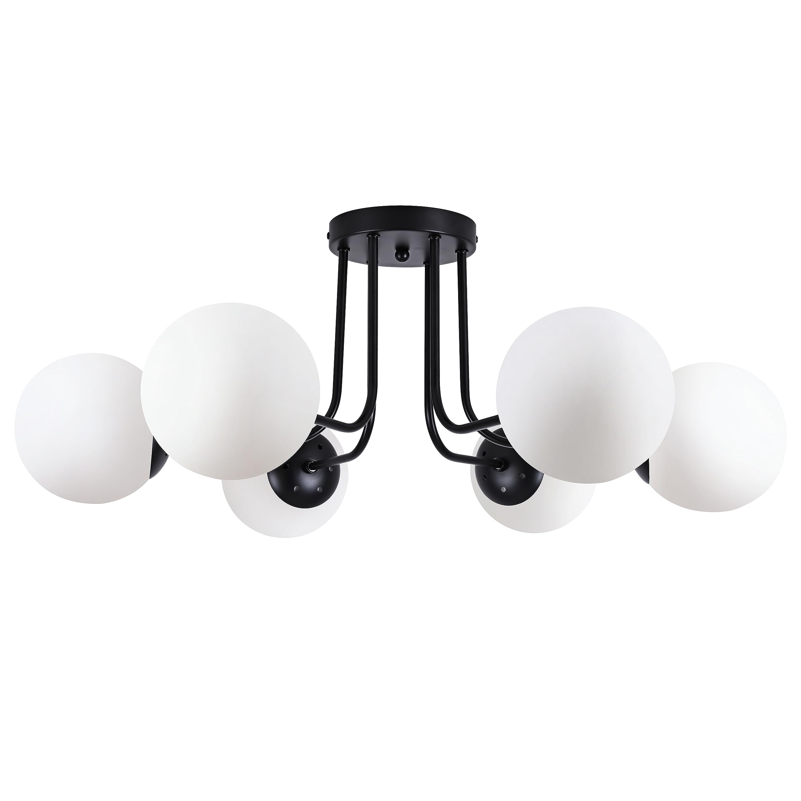 KoKo&Yukina 6-Light Modern Semi Flush Mount Ceiling Light Fixture Mid Century Ceiling Light Globe Ceiling Light with Milk Glass 