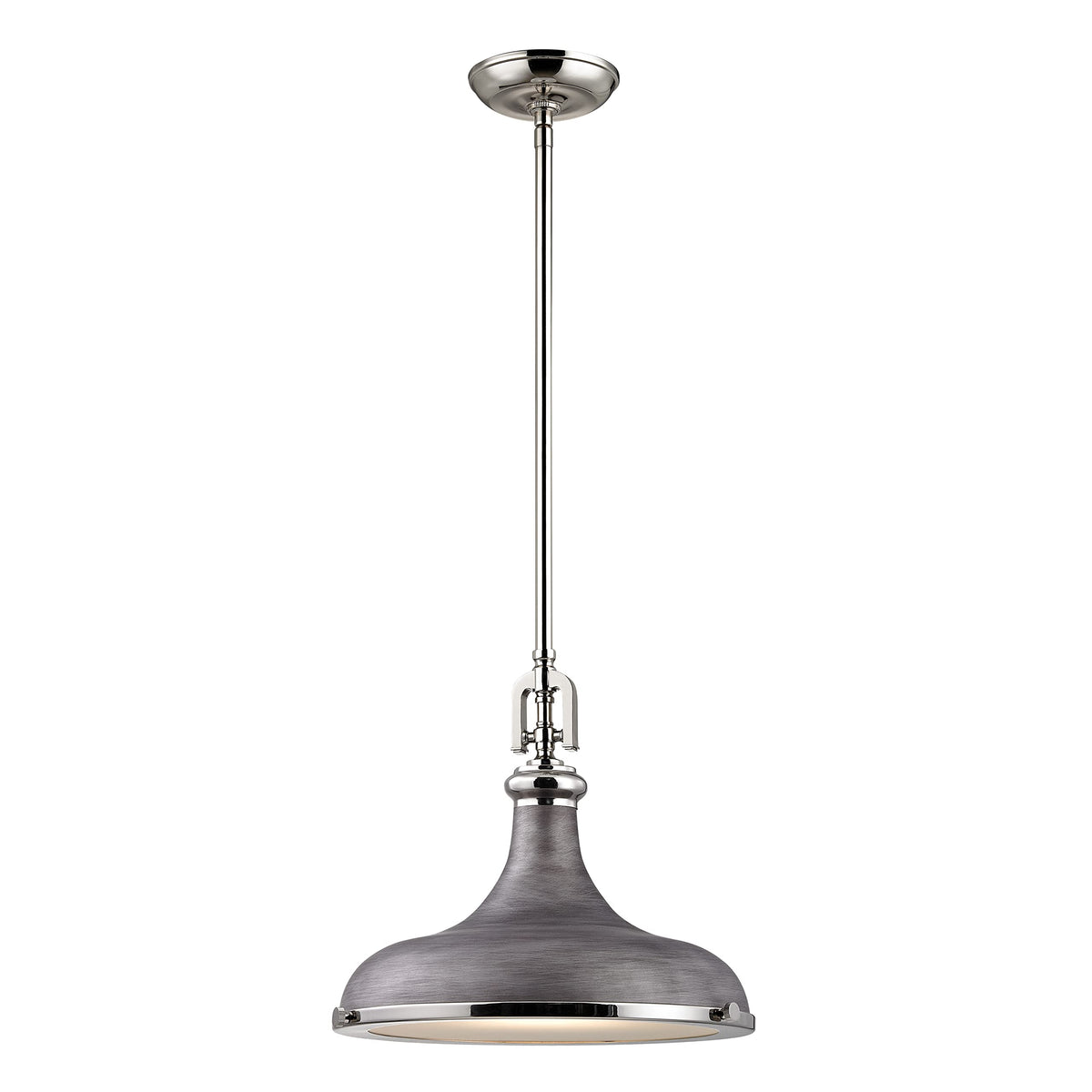 Elk Home Rutherford 1-Light Pendant, Weathered Zinc & Polished Nickel, Frosted Glass Diffuser