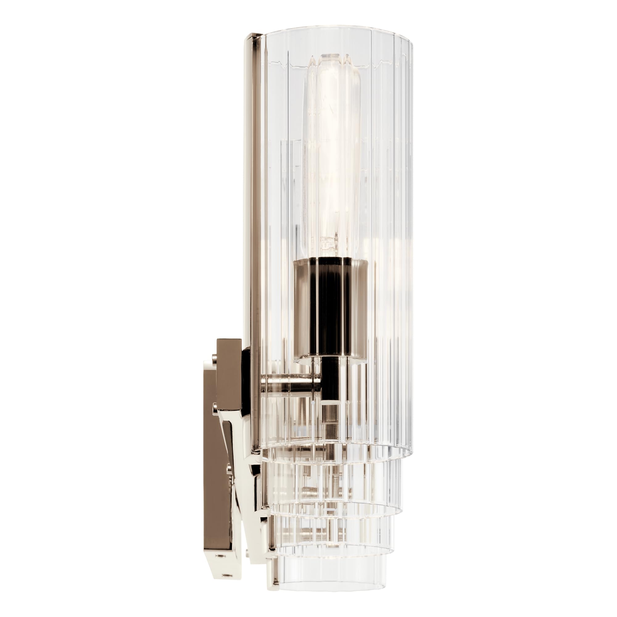 Kichler Jemsa 4 Light Vanity, Modern Light With Clear Fluted Glass In Polished Nickel For Bathroom Or Powder Room (9.75'' X 32''
