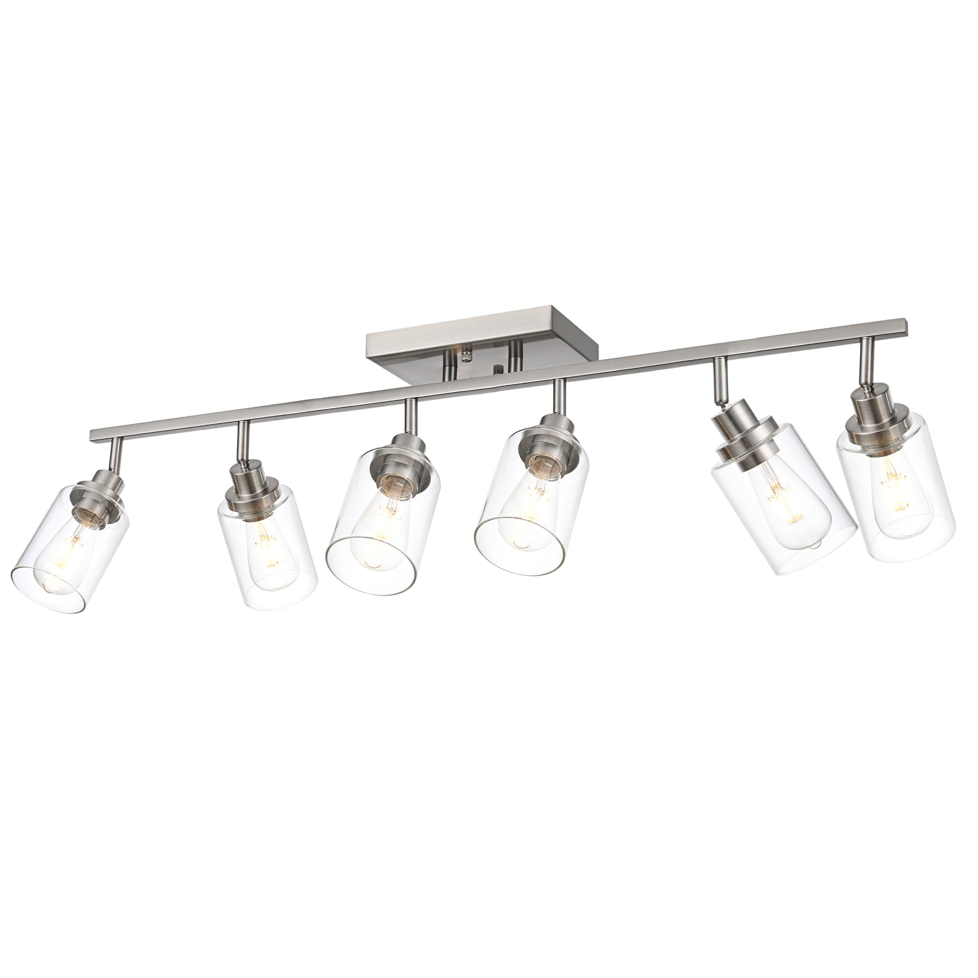 Wanluce 6 Light Track Lighting Kit Brushed Nickel Kitchen Track Lighting Fixtures Ceiling Mount Bathroom Vanity Wall Scones Light Fixture With Clear Glass  Rotatable Spotlight For Kitchen Shop Hallway