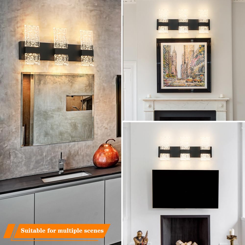 Ditoon Modern Matte Black 6-Light Bathroom Vanity Light, Dimmable Acrylic Shade, Hardwired Wall Fixture, H9.25in, L21.26in