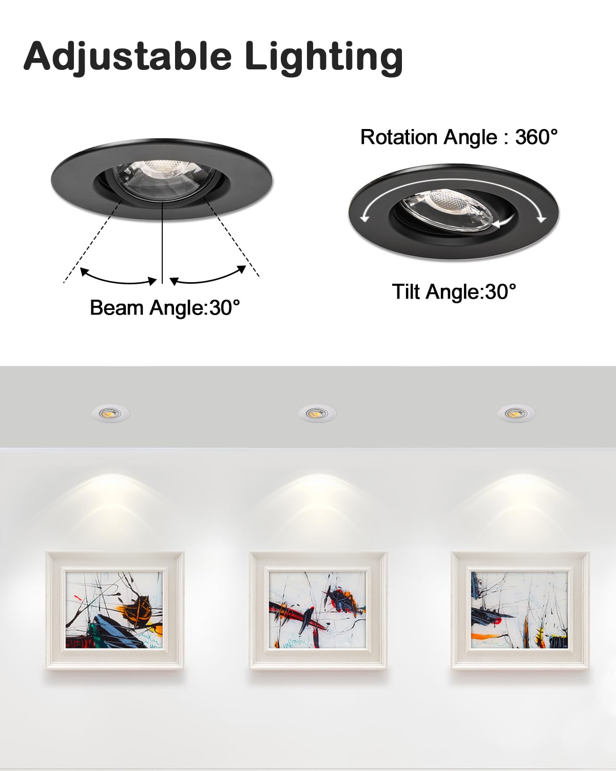 ZYC 3 Inch Gimbal LED Recessed Light - 10 Pack, Dimmable, 8W 850LM, 5 CCT (2700K-5000K),