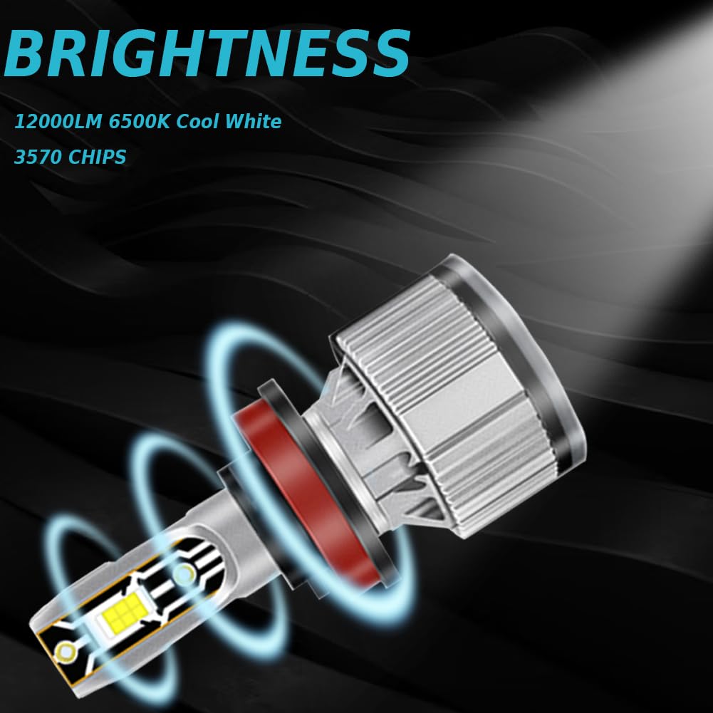 QYMOTO H11 ATV Light Bulbs, 12000LM Cool White, Compatible with Can Am Outlander 850/1000/650 & Defender, 2-Pack