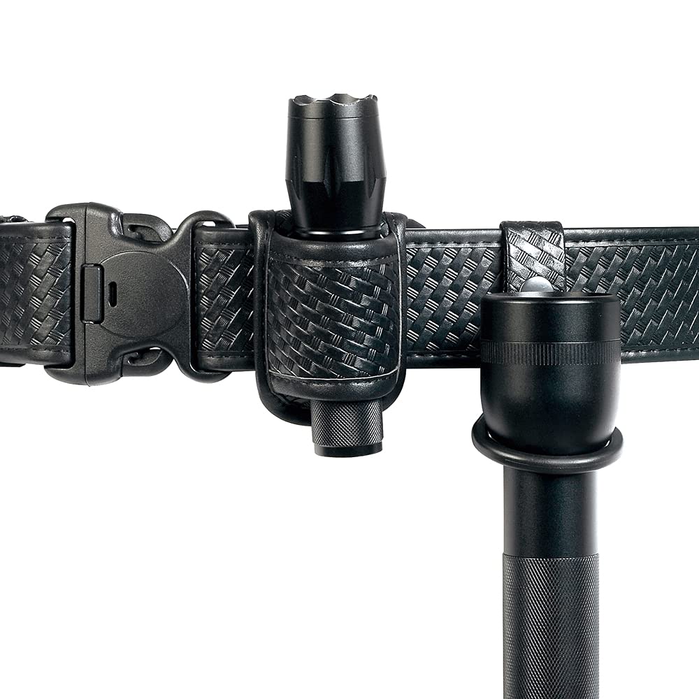 Taftacfr Compact Flashlight Holder(Open Top)+ Flashlight Ring Strap Holder Hold Mag Lite And Other D/C Cell Flashlights(Basketweave Outer Snap)