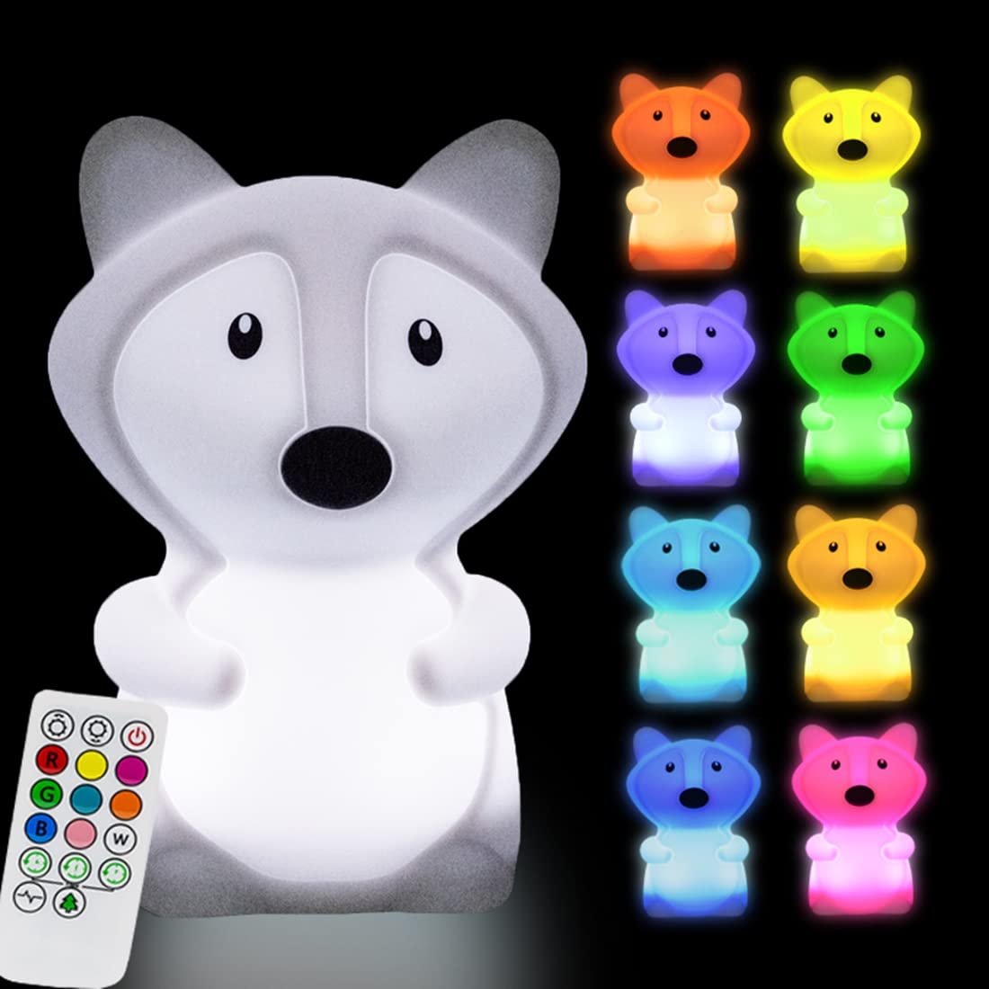 Glinrui Large Fox Night Lights for Kids, Silicone Night-Light, Bedside lamp, 9 Colors Baby Sleep Light Childrens Bed Bedroom La