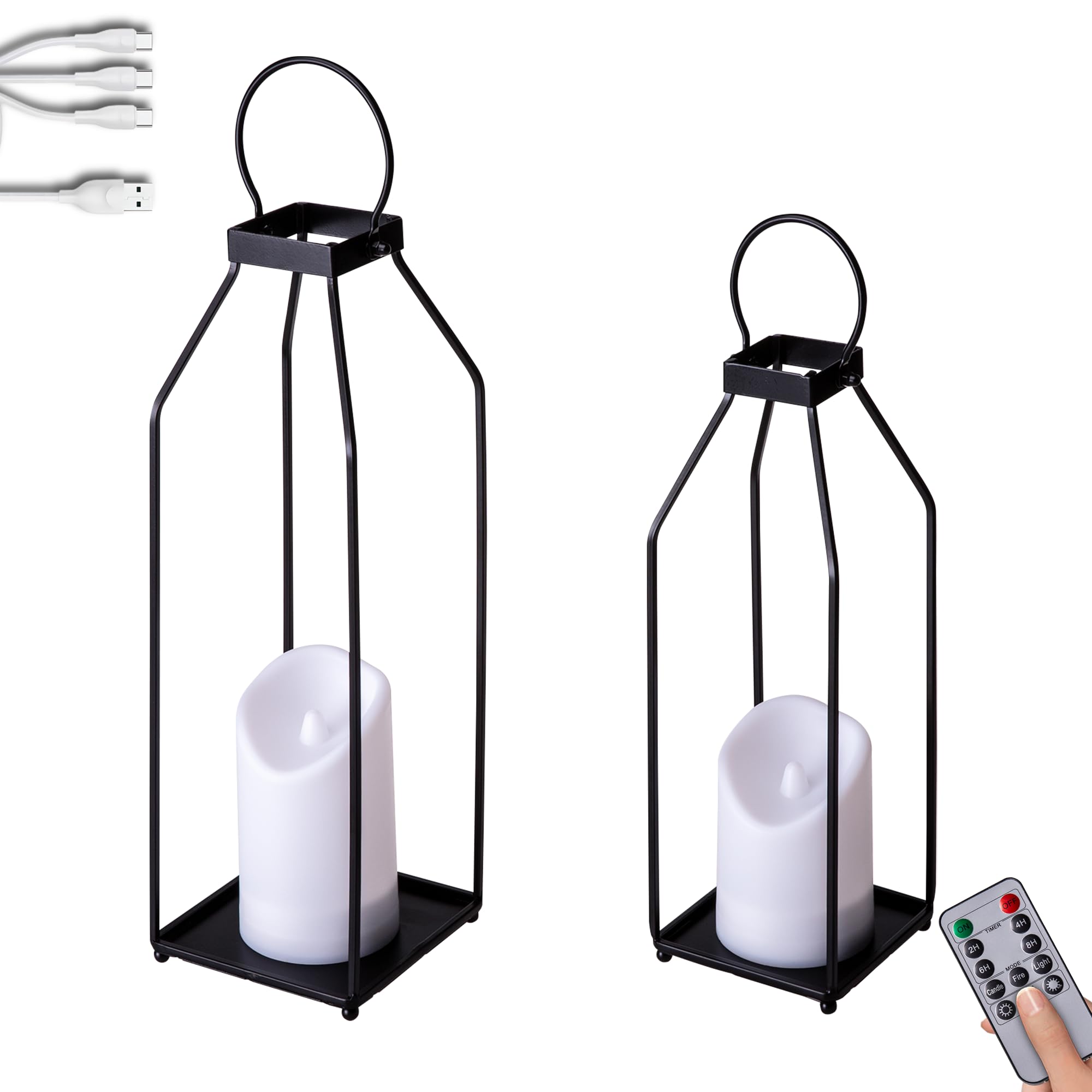 Solar Lanterns Outdoor Waterproof Farmhouse Black Metal Outdoor Lantern Flickering Candles With Timer, Lanterns Decorative Outdoor For Front Porch, Patio, Christmas, Fall Decor- All Fortune