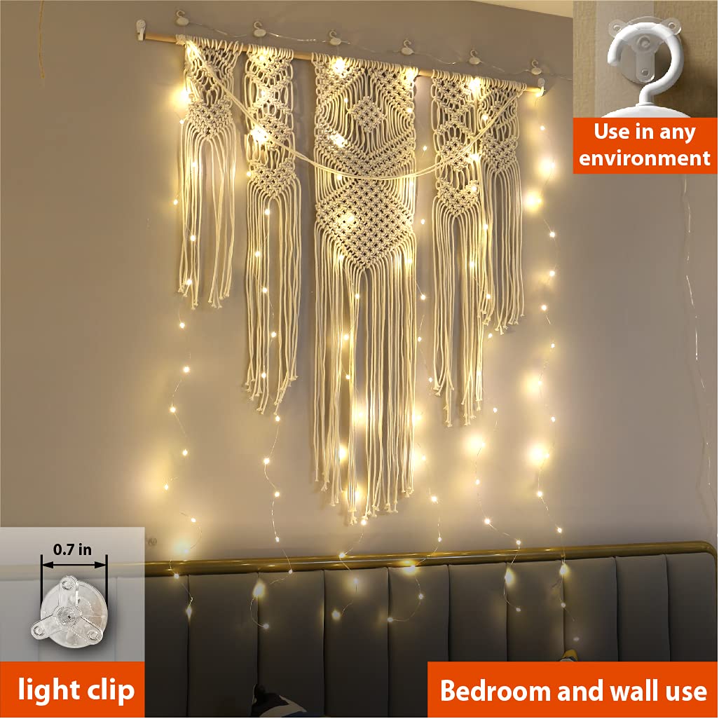ZSJWL Short Curtain Lights, 96 LED Warm White, 3.3×5ft, Copper Wire, Remote Control, 8 Modes, Photo Clips for Bedroom & Party