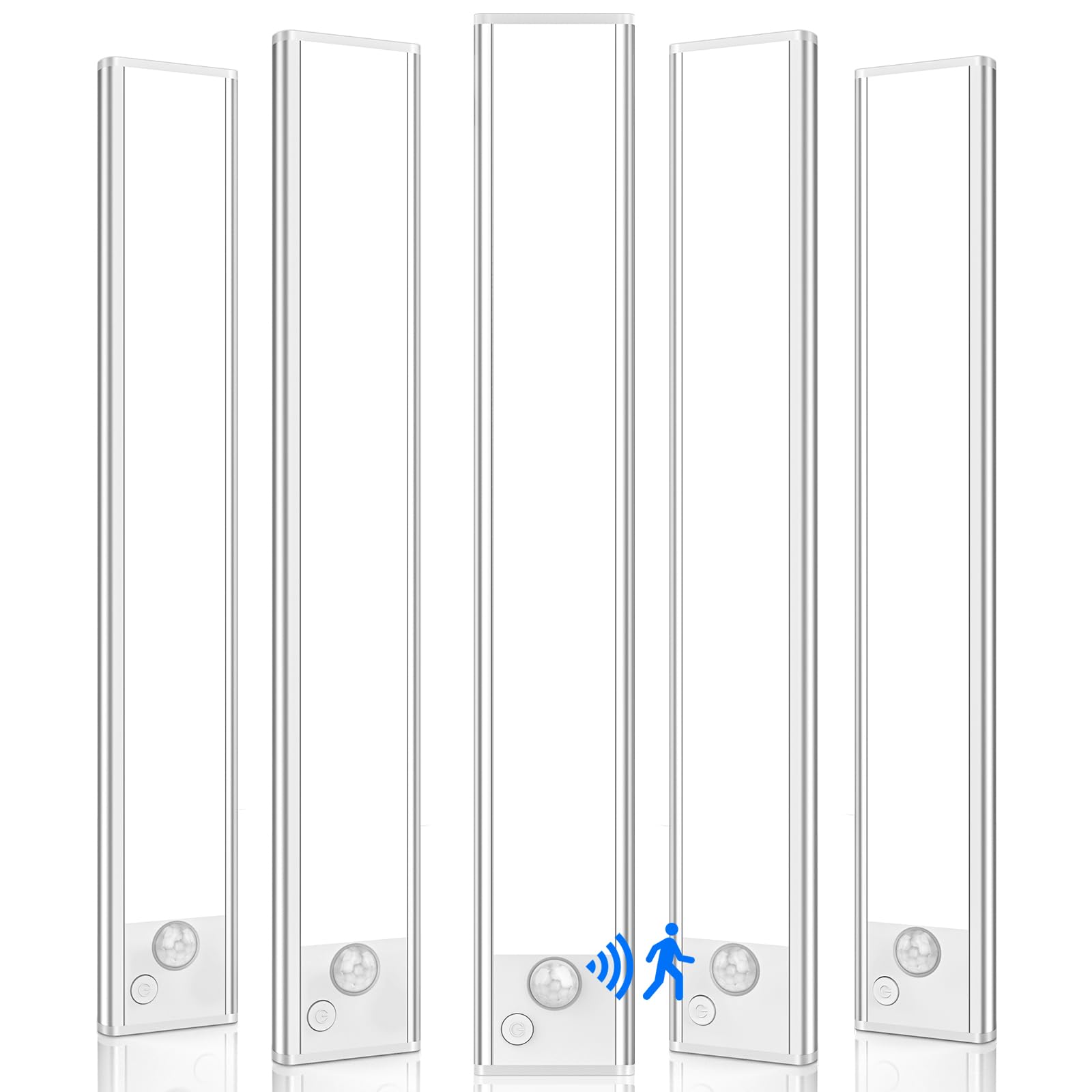 VerRon 5-Pack Under Cabinet LED Lights, 2500mAh Rechargeable, Motion Sensor, 12in, Aluminum, 6500K