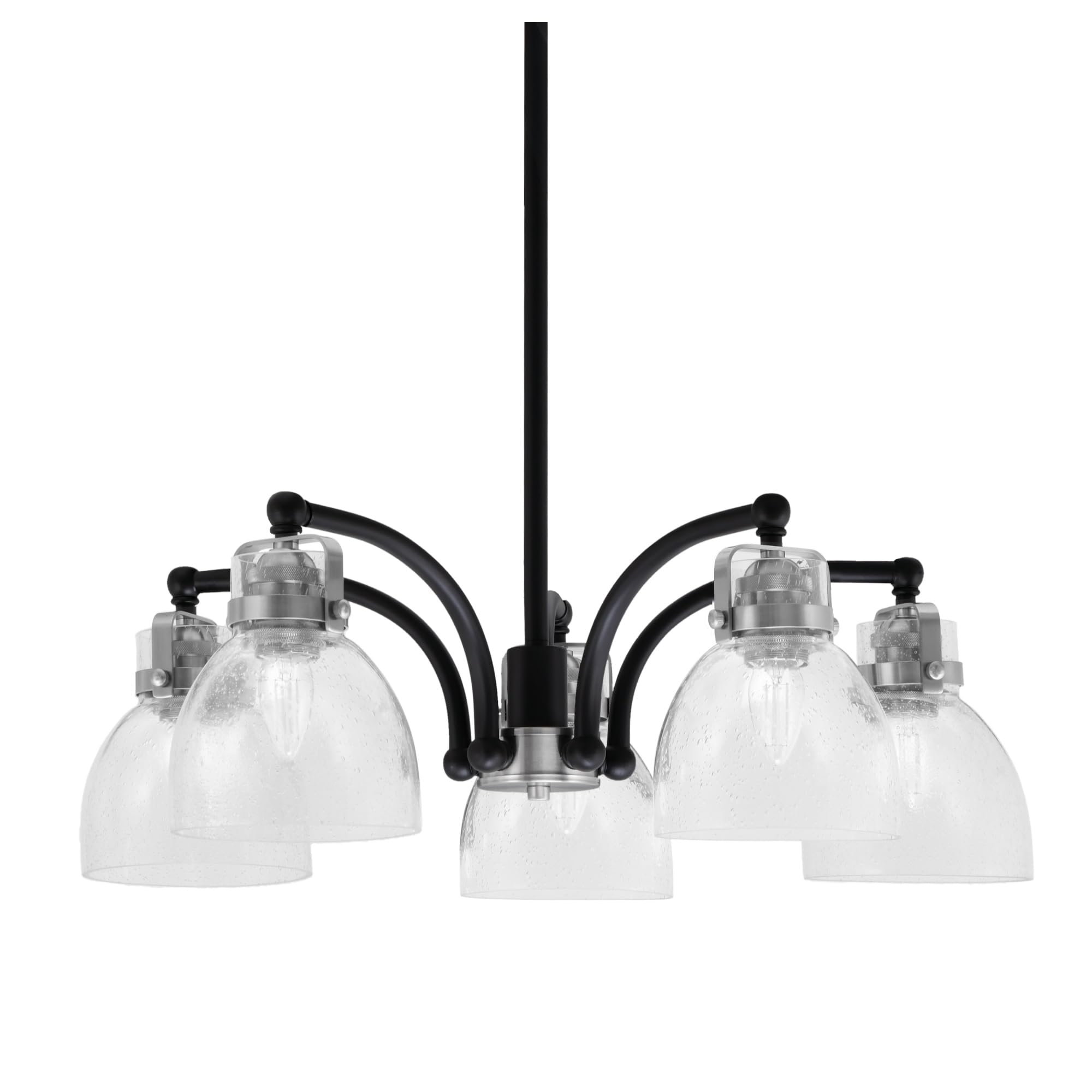 Easton Downlight, 5 Light, Chandelier Shown In Matte Black & Brushed Nickel Finish With 6&quot; Clear Bubble Glass