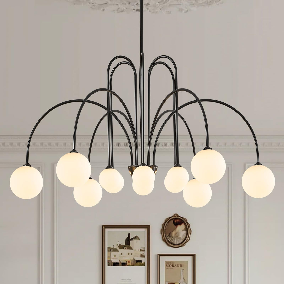 Catiner Black Sputnik Chandeliers 12 Lights Modern Chandelier For High Ceiling Large L52   Mid Century Ceiling Pendant Light Fix