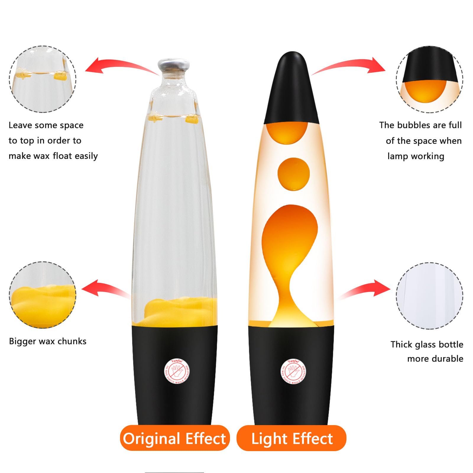 Vanful Orange Magma Lamp 13 Inches for Adults Cool Liquid Motion Lamps Stuff for Kids Boys Girls with Black Base Mood Night Ligh