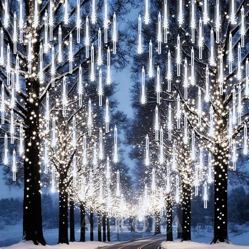 Aukora Led Meteor Shower Lights, 8 Tubes 192 Leds, 26.9Ft White Icicle Lights For Christmas, Weddings, Outdoor Decoration - Model Au-Fa-001