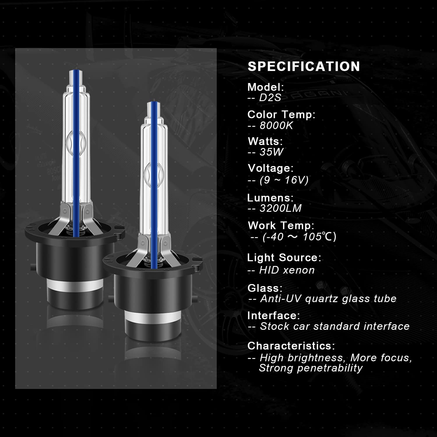 WinPower D2S HID Xenon Headlight Bulbs - 35W, 8000K, Pack of 2 - Metal