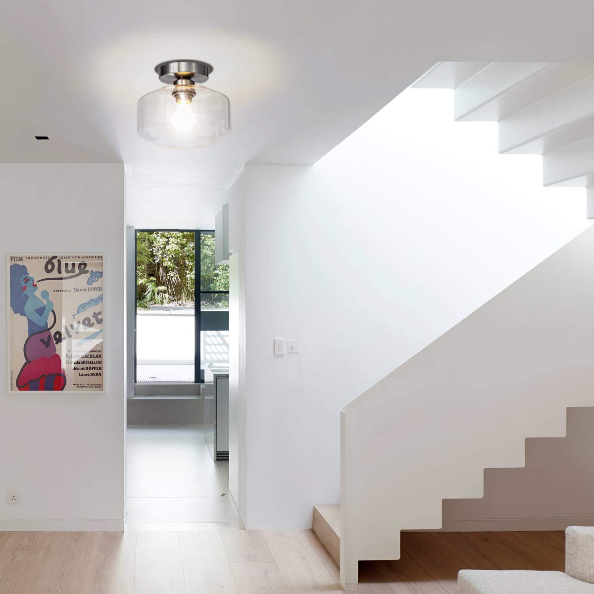 Tehenoo Semi Flush Mount Ceiling Light,Clear Glass Shade, E26 Socket,Brushed Nickel Ceiling Light Fixtures For Hallway,Entryway,