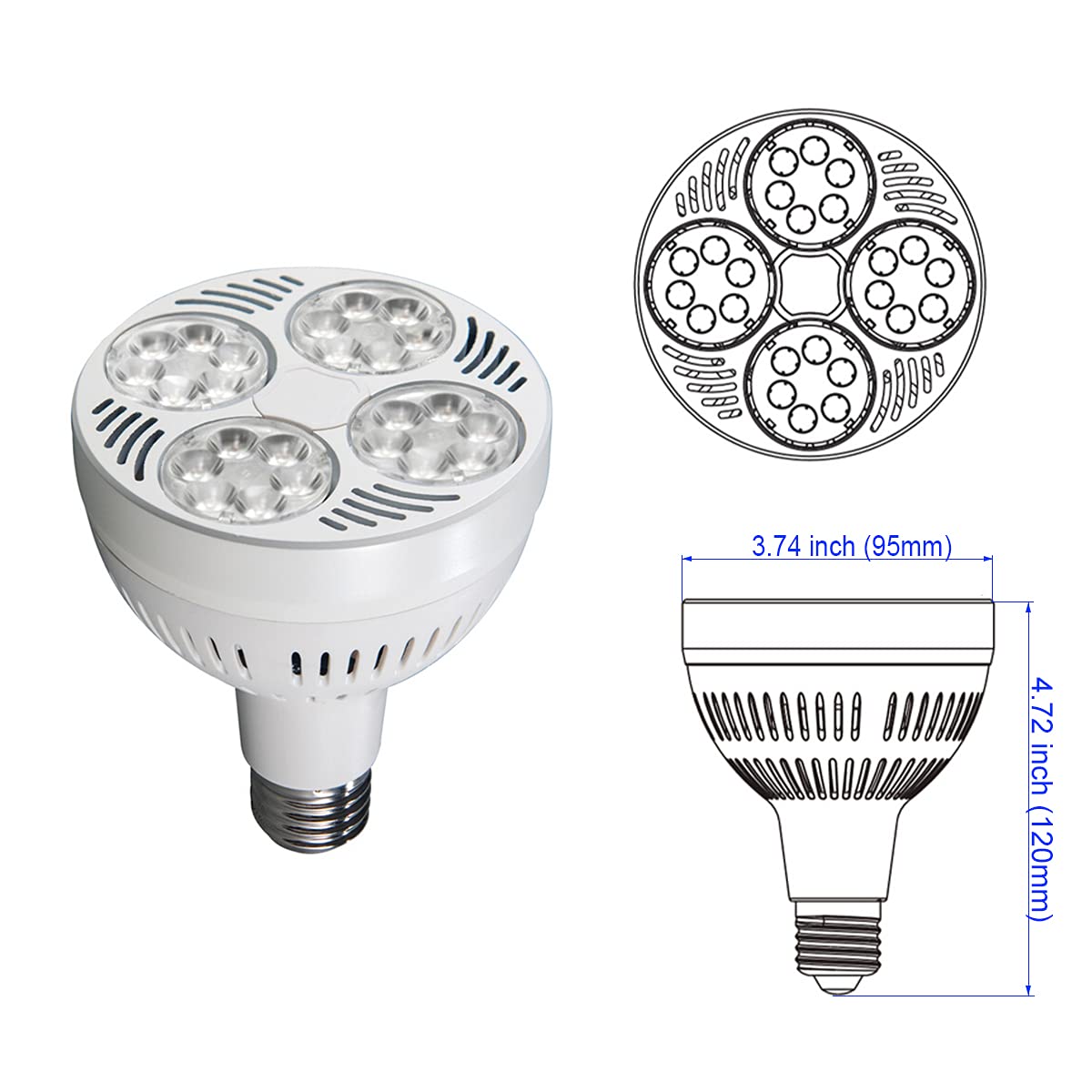 Vakesun Led Par30 Spotlight 35W 2900 Lumen 10000K 45 Cool White For Jewelry Lighting For Commercial Lighting