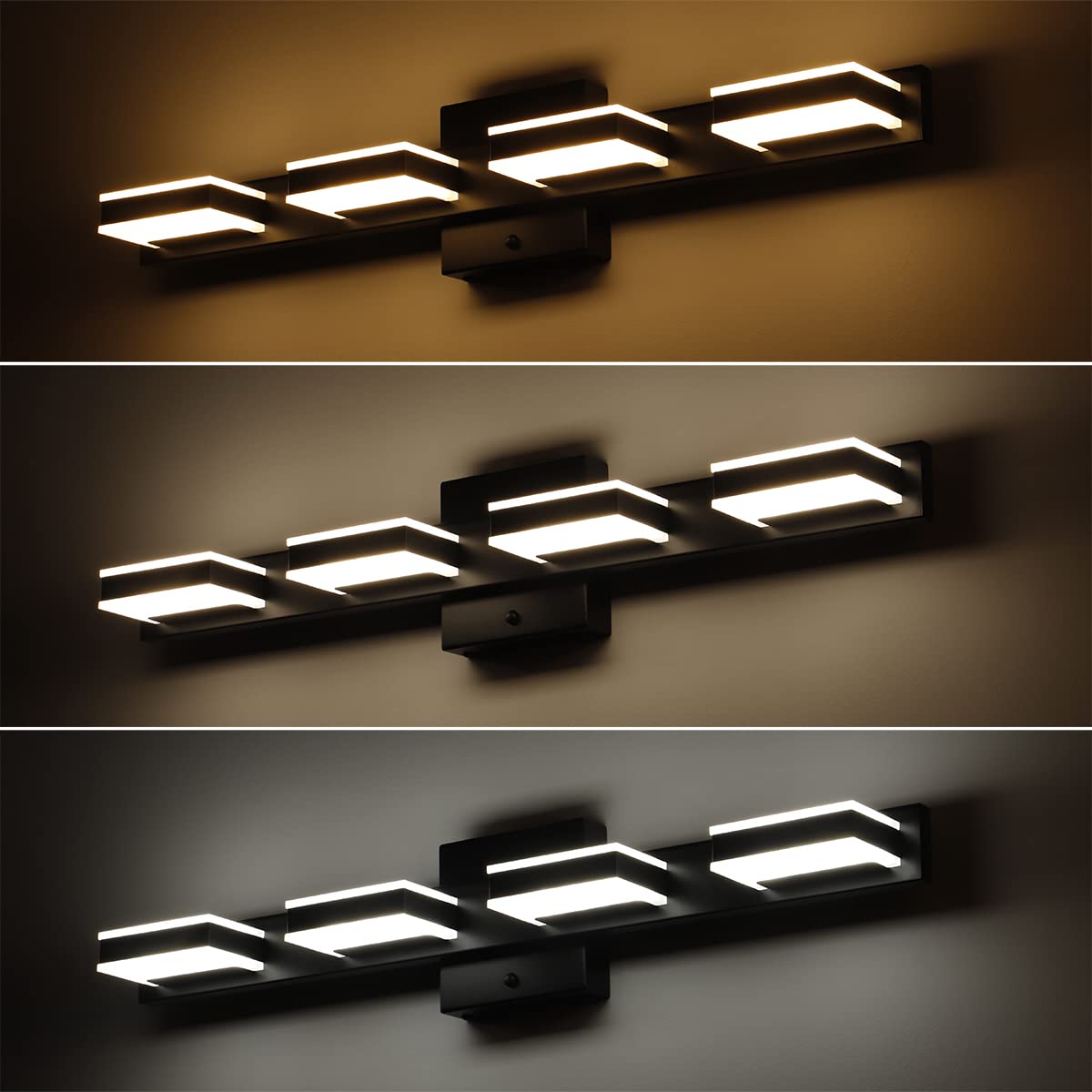 Mirrea 24" Black Vanity Lights - 4-Light Adjustable Led Bathroom Lighting Fixture