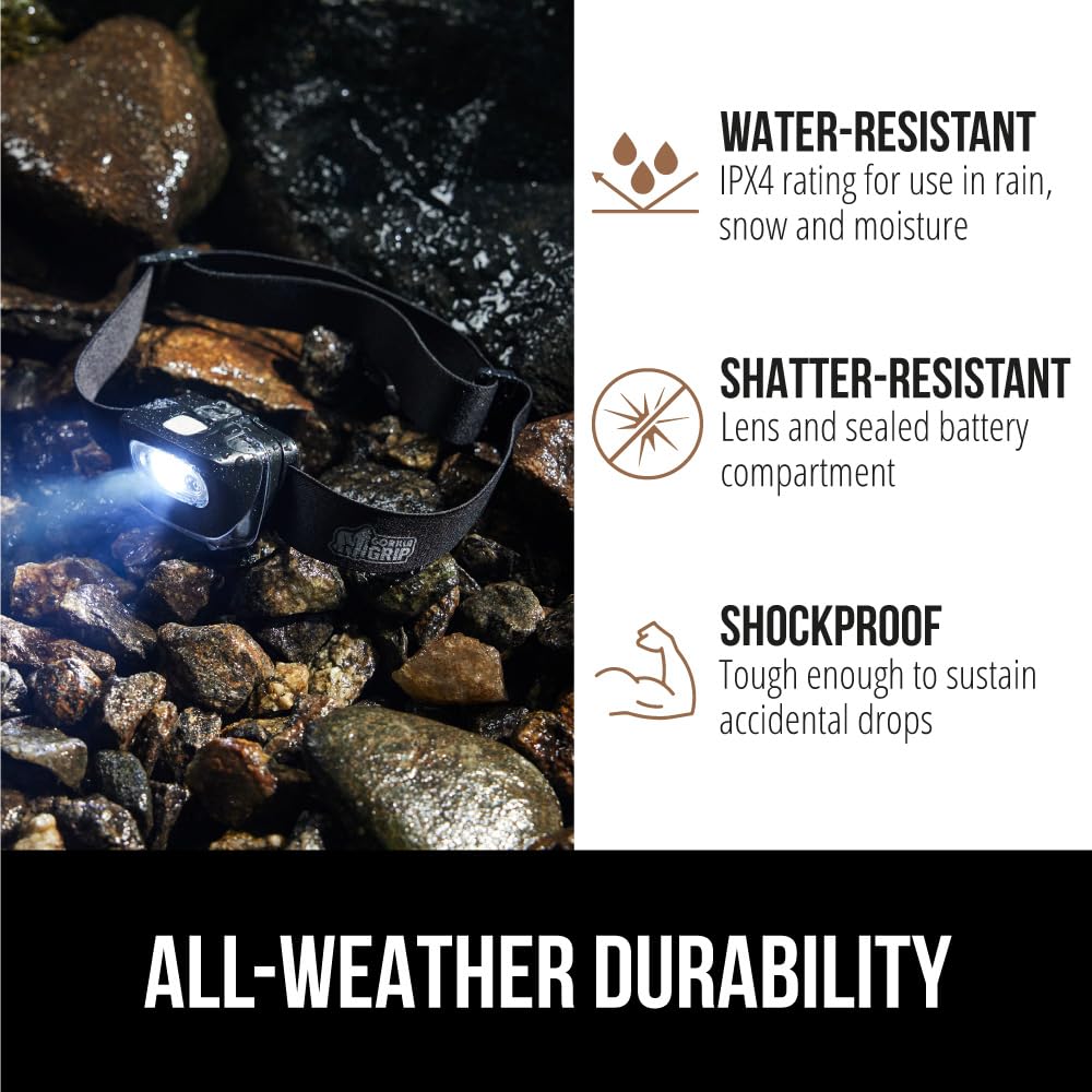 Gorilla Grip Ultra Bright 226 High Lumens Led Head Lamp 2 Pack, 7 Light Modes Water Resistant Ipx4 Headlamp, Lightweight Adjusta