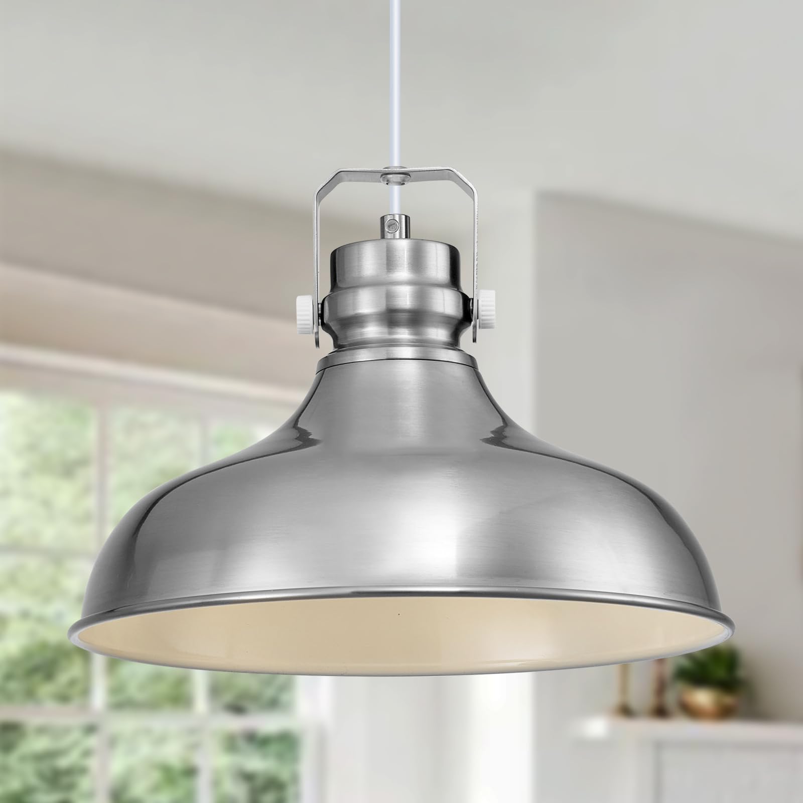 ALAISLYC Brushed Nickel Pendant Lights - Vintage Dome Fixtures, Adjustable Height, 2 Packs, for Kitchen Island & Dining Room