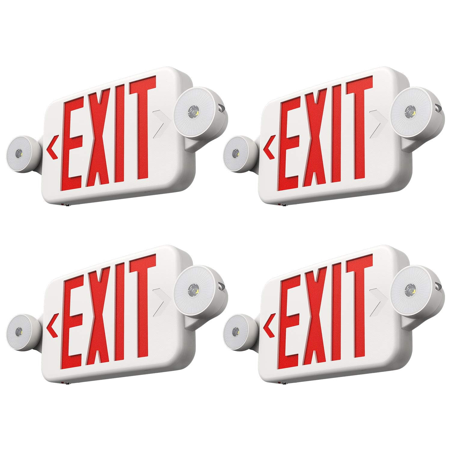 Freelicht 4 Pack Red Exit Sign With Emergency Lights, Two Led Adjustable Head Emergency Light With Battery, Hard Wired, Exit Sign For Business