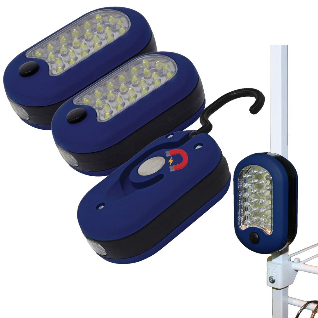 Evelots Magnetic Work Light Set of 3 - 27 LED, Blue, Swivel Hook for Closet, Car Repair, Emergency, Camping - Model 3193
