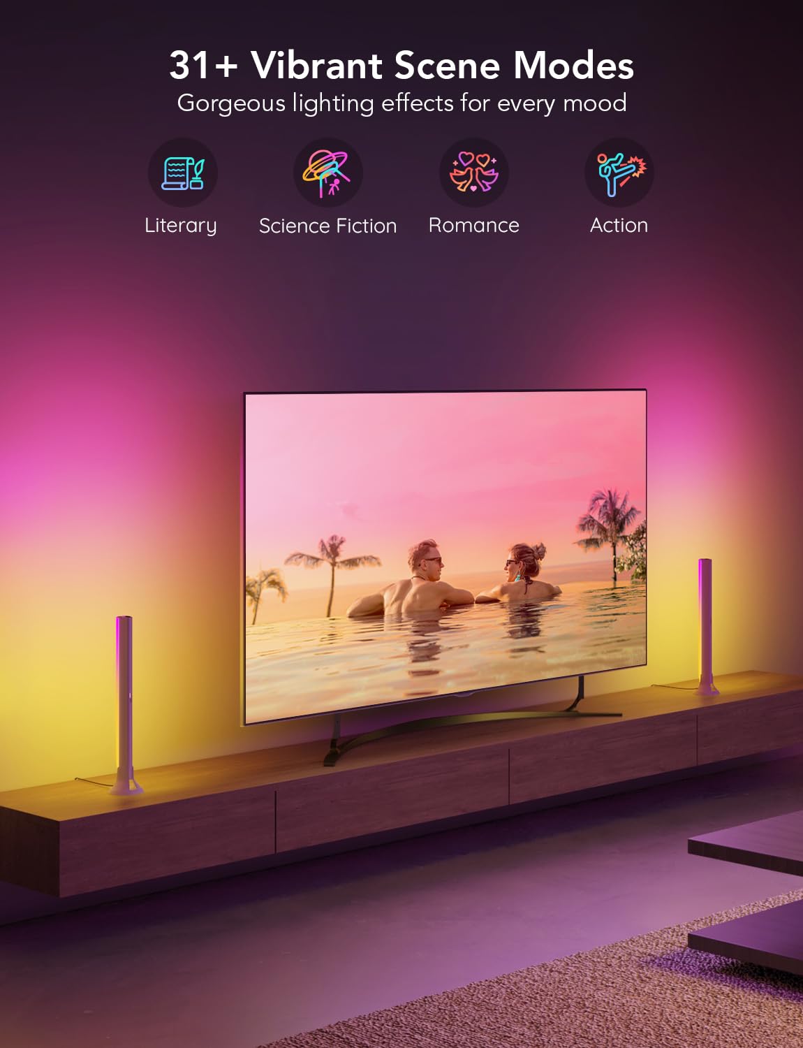 Govee Rgbic Light Bars, 15 Inches Wifi Tv Backlight With Double Light Beads, Smart Light Bars With Multiple Placement Options Suitable For 45-70 Inch Tvs, Work With Alexa And Google Assistant, White