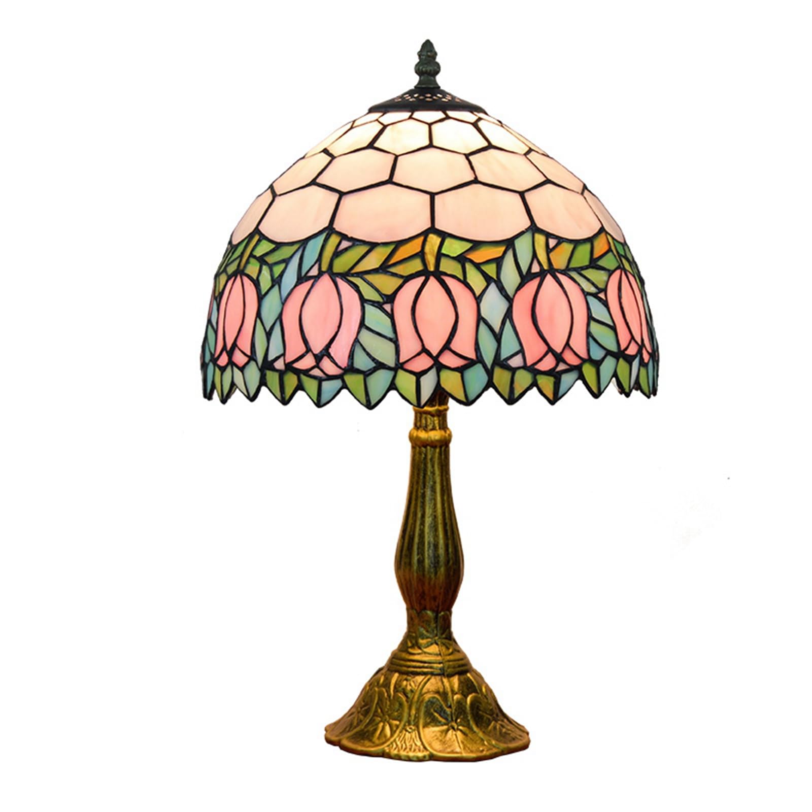 Blivuself Tiffany Lamp Stained Glass Lamp Pink Tulip Bedroom Table Lamp Reading Desk Light For Bedside Living Room Office Dormit