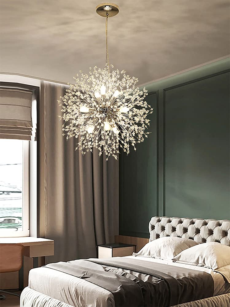 Mivenda Modern Crystal Chandeliers 12-Light Chrome Dandelion Light Fixture,Firework Chandelier,Personalized Ceiling Hanging Ligh