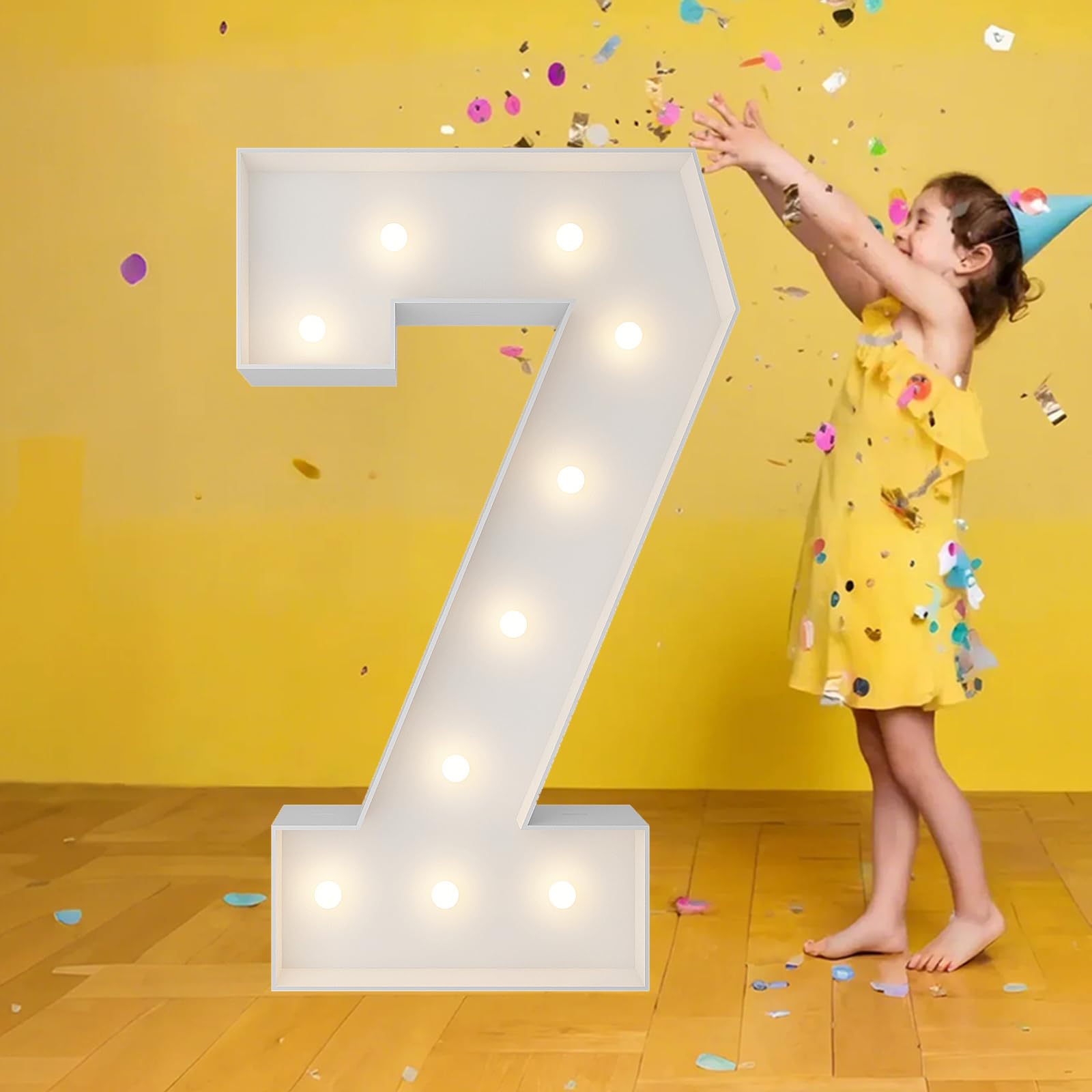 3FT Marquee Numbers  Warm White Light Up Number 7 with Display Board Balloon Kit Decorations  DIY Pre-Cut Frames for Party  7th Birthday  Anniversary Decor  70th Memorable Milestones
