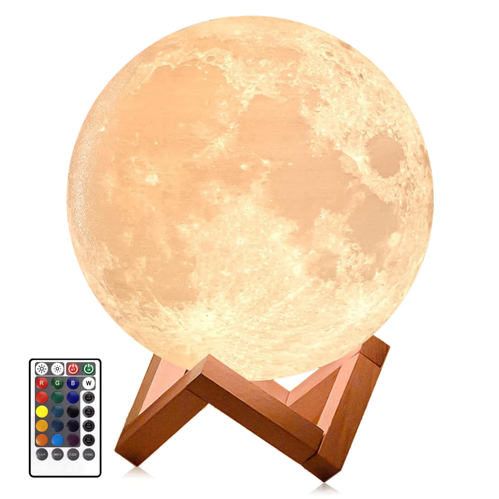 PRUGNA Moon Lamp, 1200mAh Ultra-Long Endurance Night Light, 7.1 16 Colors LED Moon Light, Remote&Touch Control Room Decor Lamps