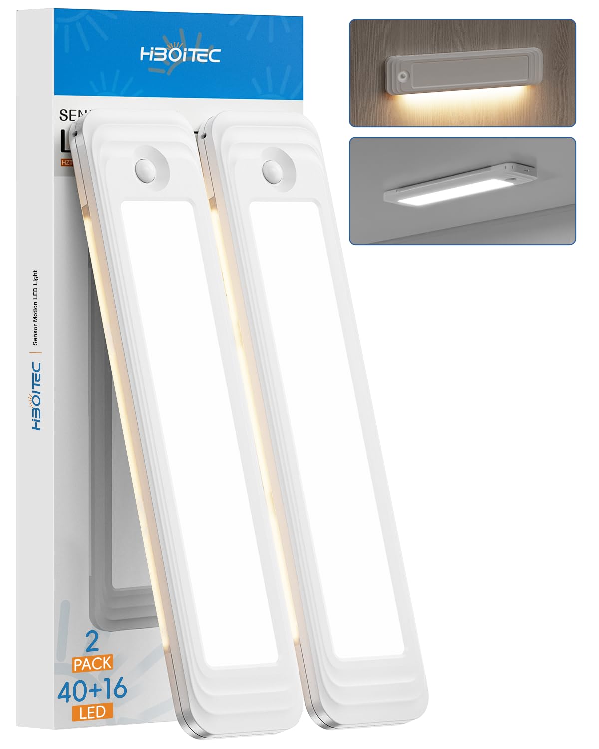 HIBOITEC Under Cabinet Lighting Motion Sensor Wireless, 56 LED Lights for Kitchen, Bedroom, Pantry, Adjustable Brightness Color 