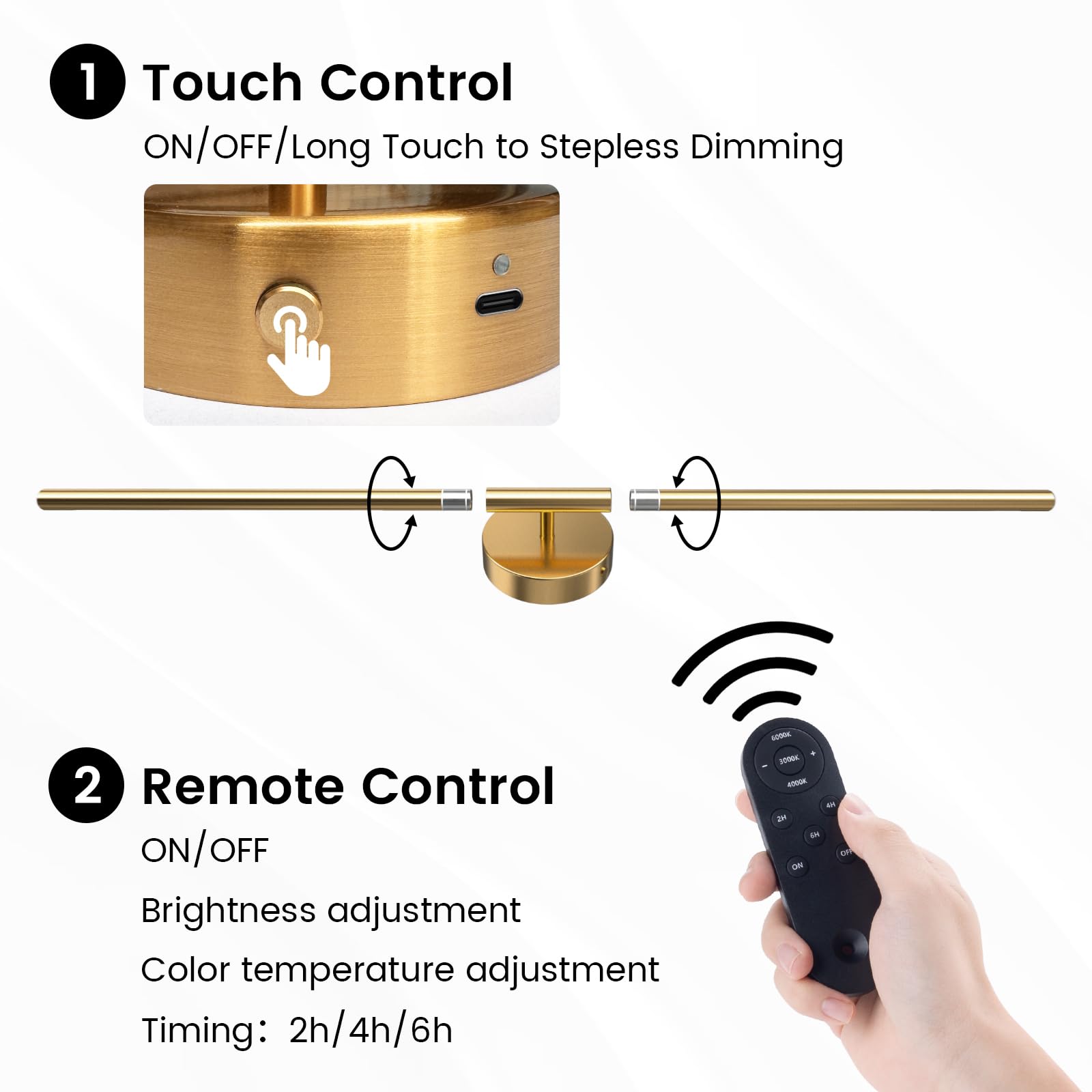 JOFIOS Battery Operated Wall Sconces Set of 2, 34.7 Inch, Dimmable, Wireless Rechargeable, Gold, Model JFS61244
