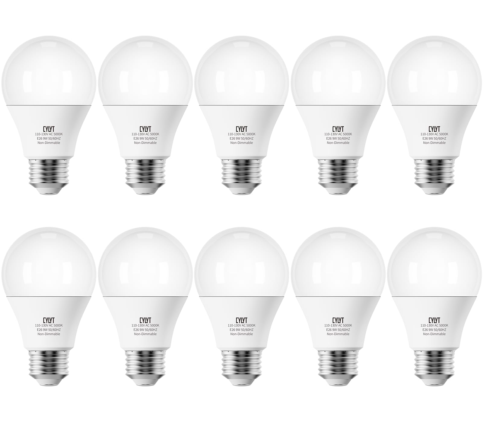 CYLYT Light Bulbs 60 Watt Equivalent Solt White 5000K, E26 A19 LED Light Bulb 9W 800 Lumen, Focos LED para Casa, 120V 60HZ Lightbulbs for Indoor Outdoor, Non-Dimmable, 10-Pack