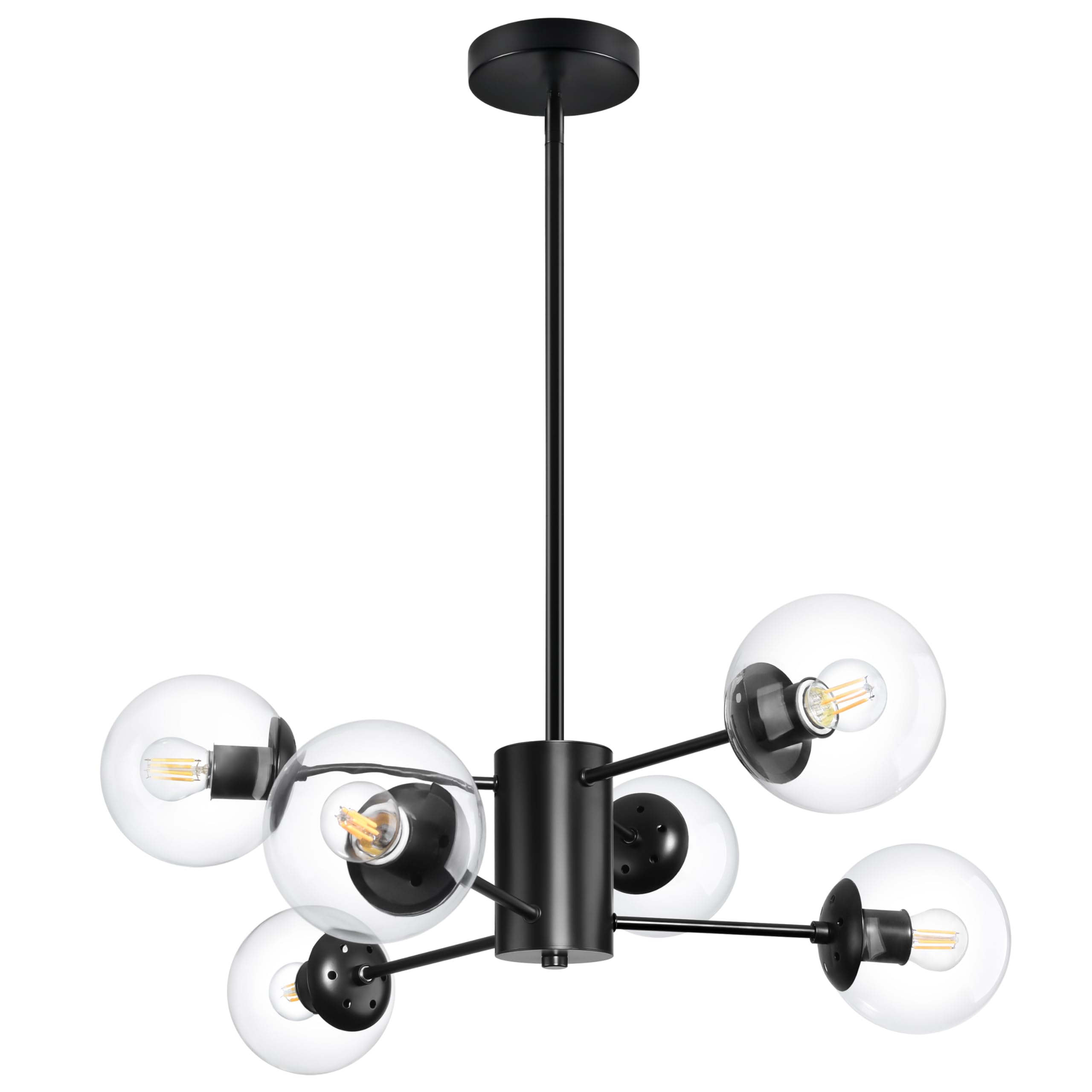 Bagood 6-Light Globe Sputnik Chandelier Modern Black Sputnik Chandelier Mid Century Pendant Light Matte Black Finished with Clea