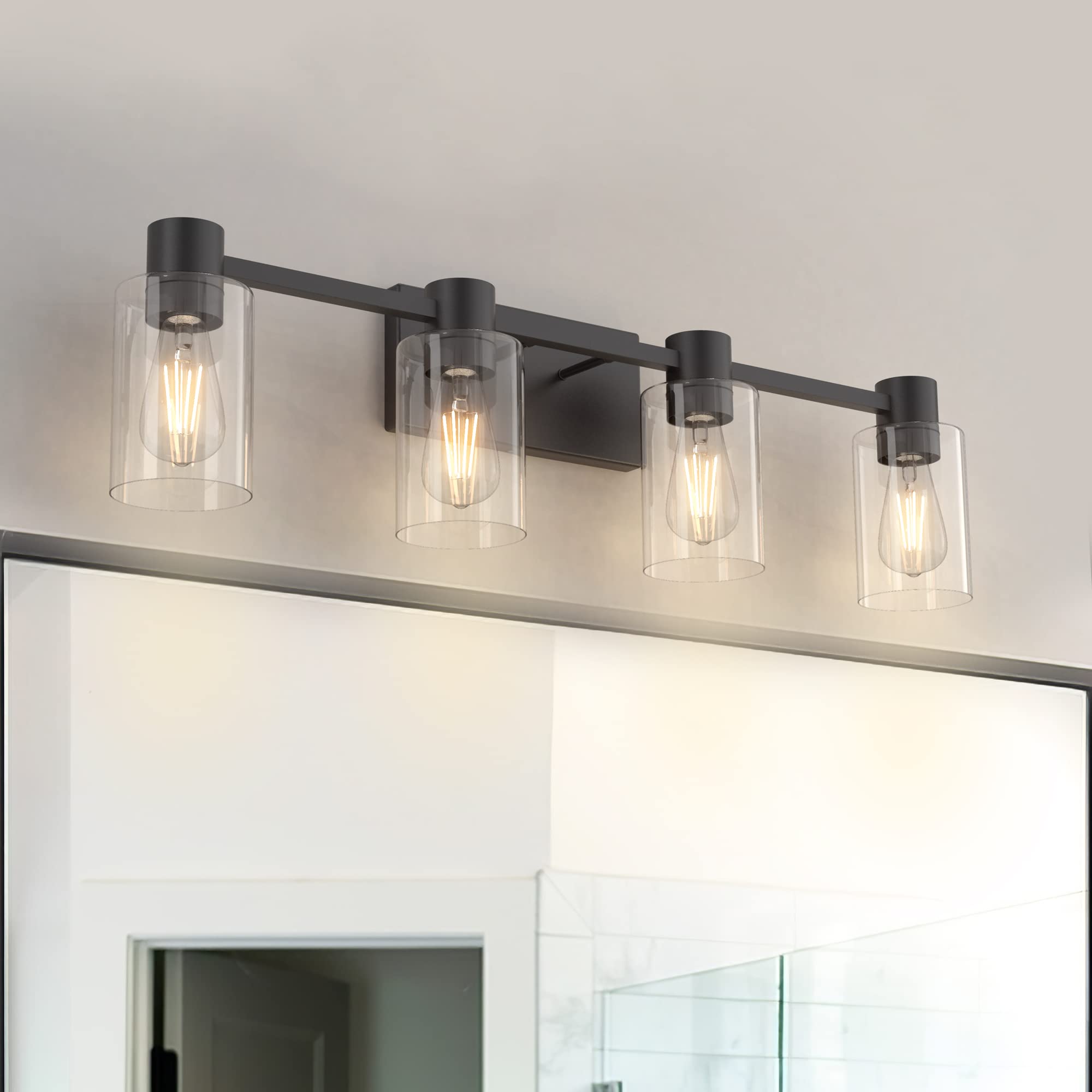 Esfos 4-Light Modern Vanity Light Fixtures Over Mirror, Matte Black Bathroom Light Fixtures, Vanity Lights, Wall Sconce with Cle