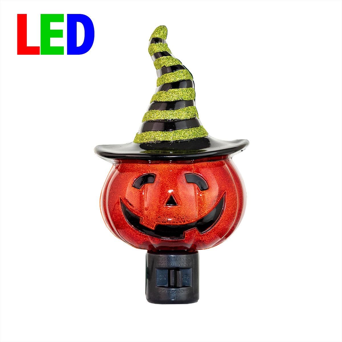 Novelty Lights LED Pumpkin Night Light with Witch Hat, Plastic, Halloween, Swivel Plug