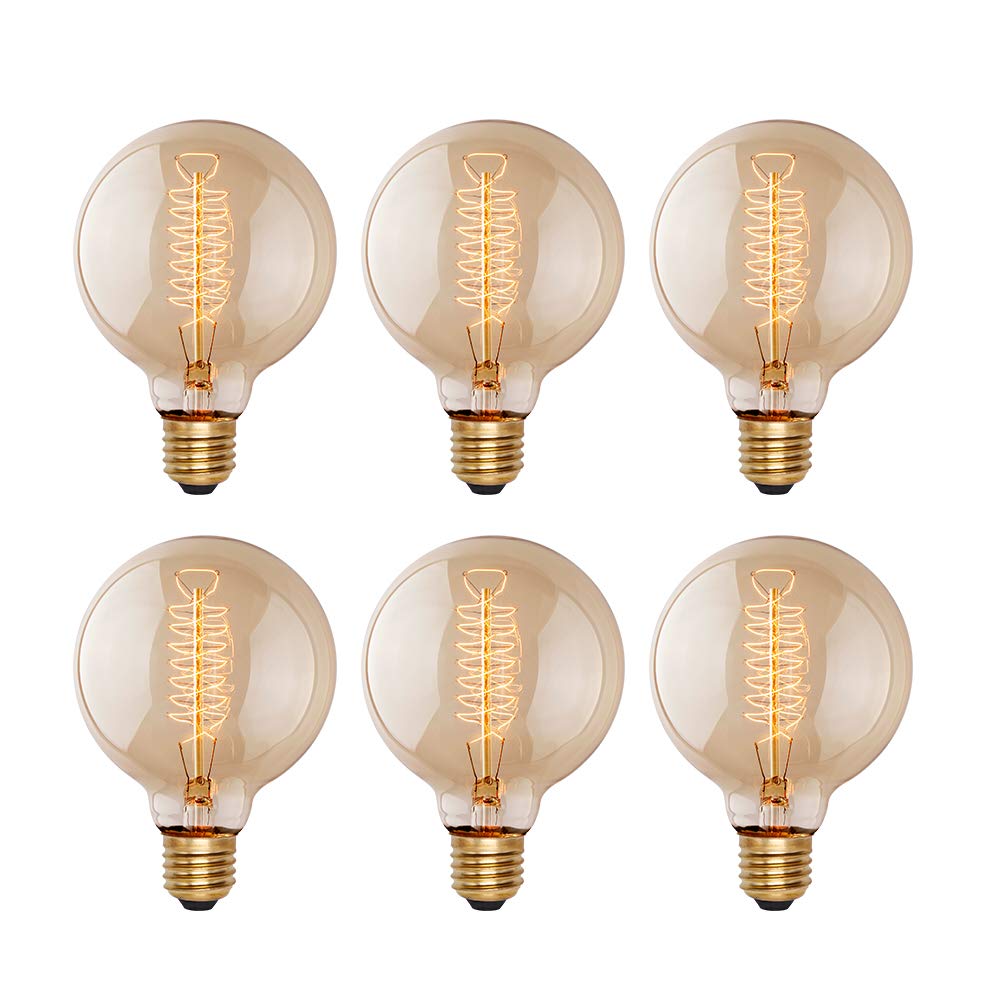 Runquiz Edison Incandescent Light Bulbs 60 Watt, G25(G80) Vintage Light Large Bulb, 6-Pack Globe Bulbs 2100K Warm White, E26 Med