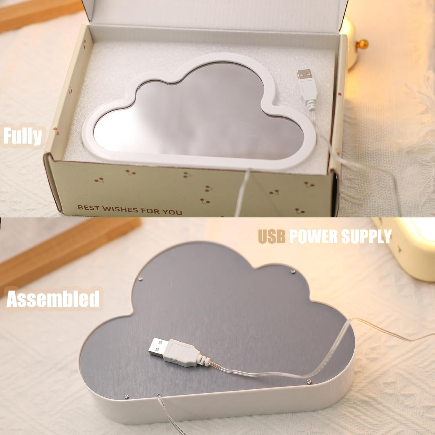 Itownkn Tulip Night Light Mirror Cloud Lights,Simulation Flower Decorative Night Lamp,Livingroom Decor Table Lamp,Teen Girl Friends Gift,Atmosphere Decoration Desk Ornament (Purple)